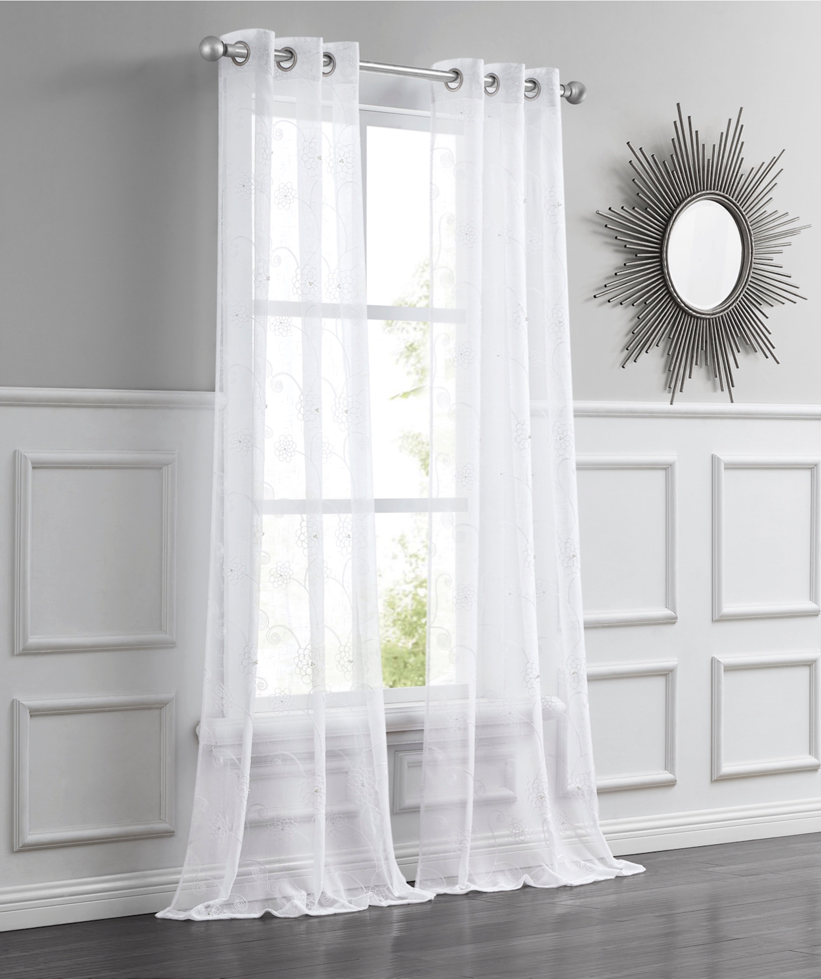 Dainty Home Gisella Boho 3D Floral Embroidered And Beaded Linen Look Light Filtering Grommet Panel Pair