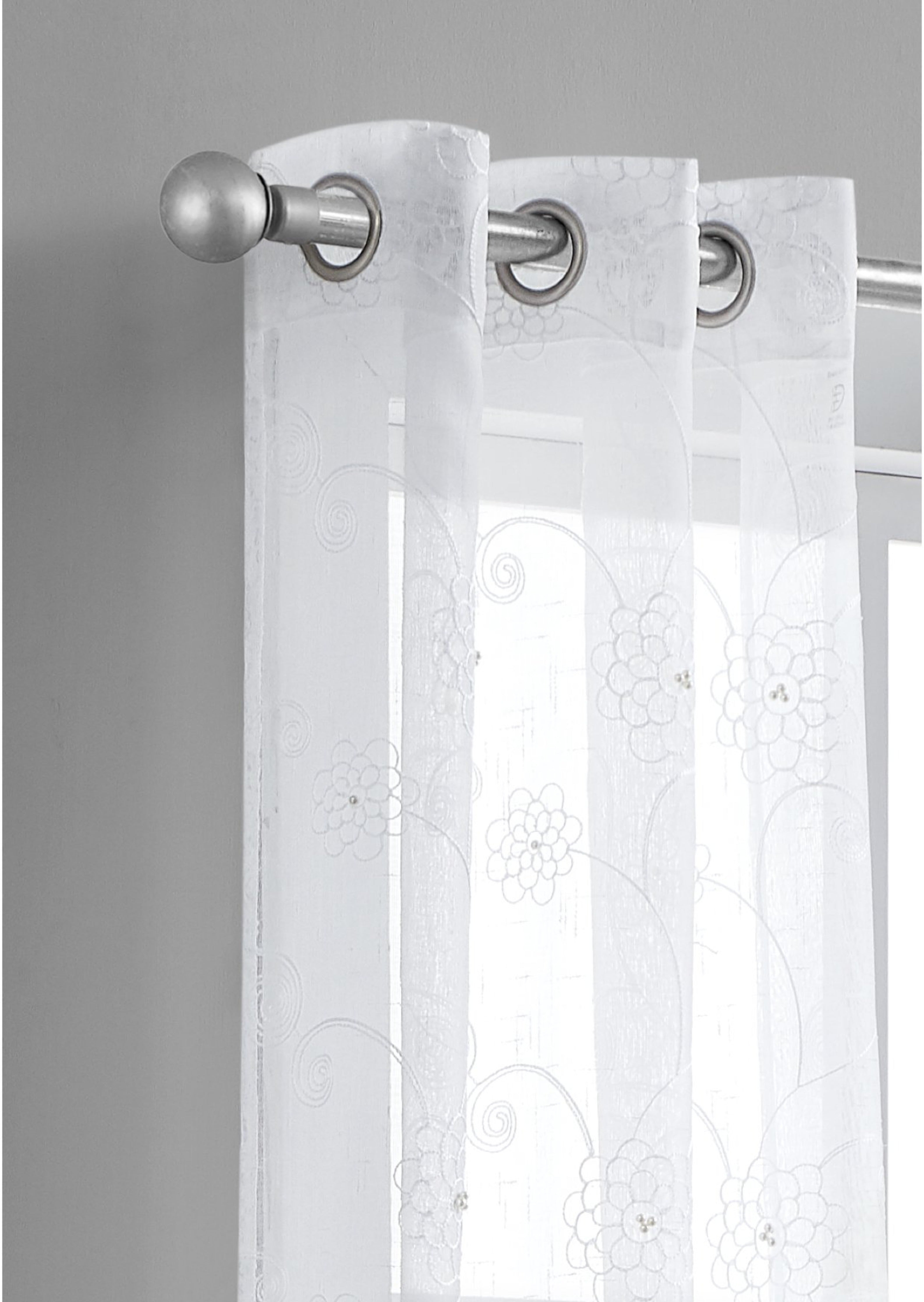 Dainty Home Gisella Boho 3D Floral Embroidered And Beaded Linen Look Light Filtering Grommet Panel Pair