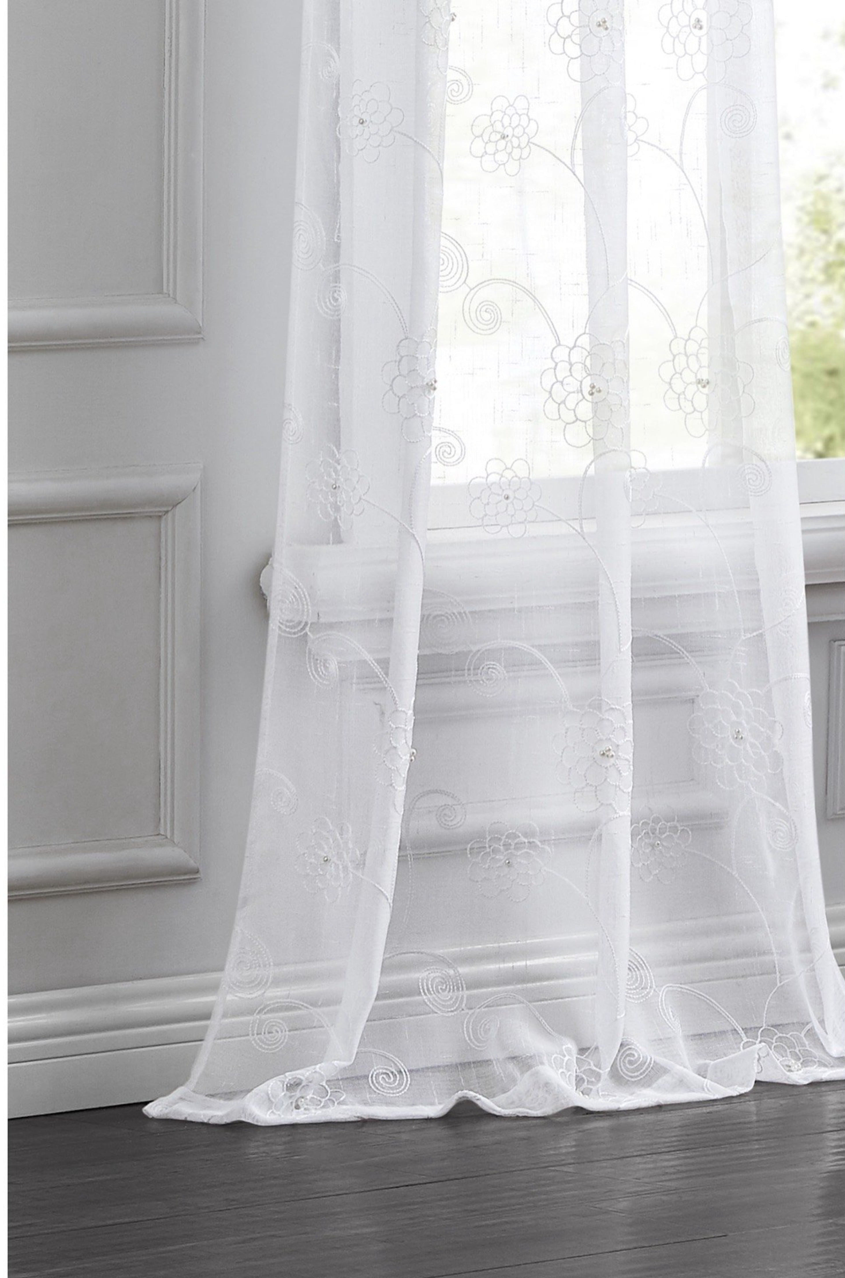 Dainty Home Gisella Boho 3D Floral Embroidered And Beaded Linen Look Light Filtering Grommet Panel Pair