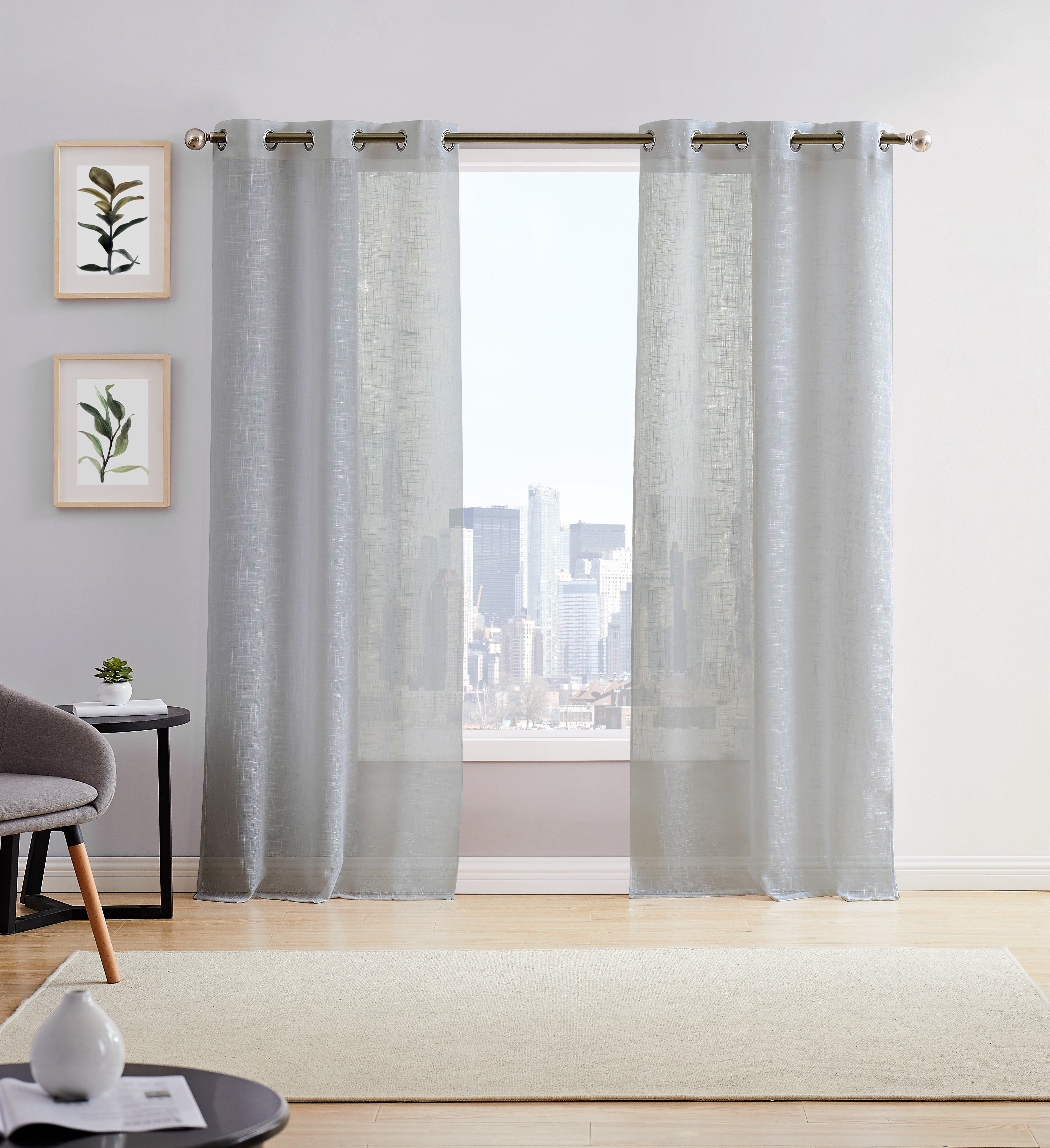 Dainty Home Hannah Solid Criss-Cross Weave Fabric Semi-Sheer Airy & Breathable Light Filtering Grommet Panel Pair