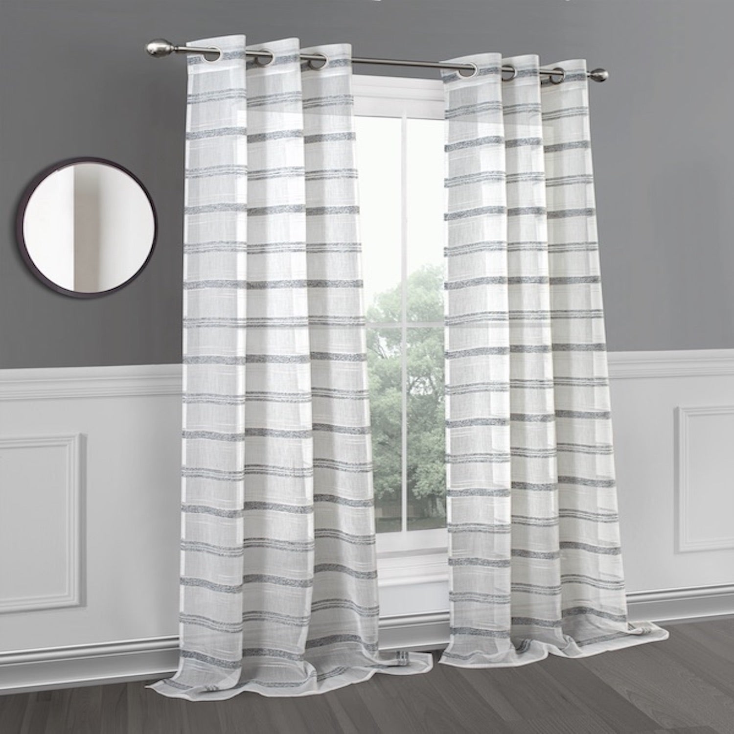 Dainty Home Horizons Linen Look Striped Window Panel Pair