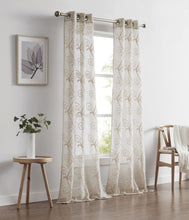 Load image into Gallery viewer, Dainty Home Stella Linen Look Boho Solid Fabric With 3D Floral Chenille Embroidery Light Filtering Grommet Panel Pair