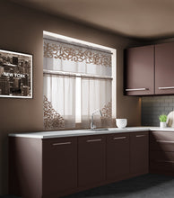 Load image into Gallery viewer, Dainty Home Natalie Boho Linen Look Fabric With 3D Applique Velvet Scroll Designed Kitchen Curtain Set, 1 Valance 52" x 18" and 2 Tiers 26" x 36"