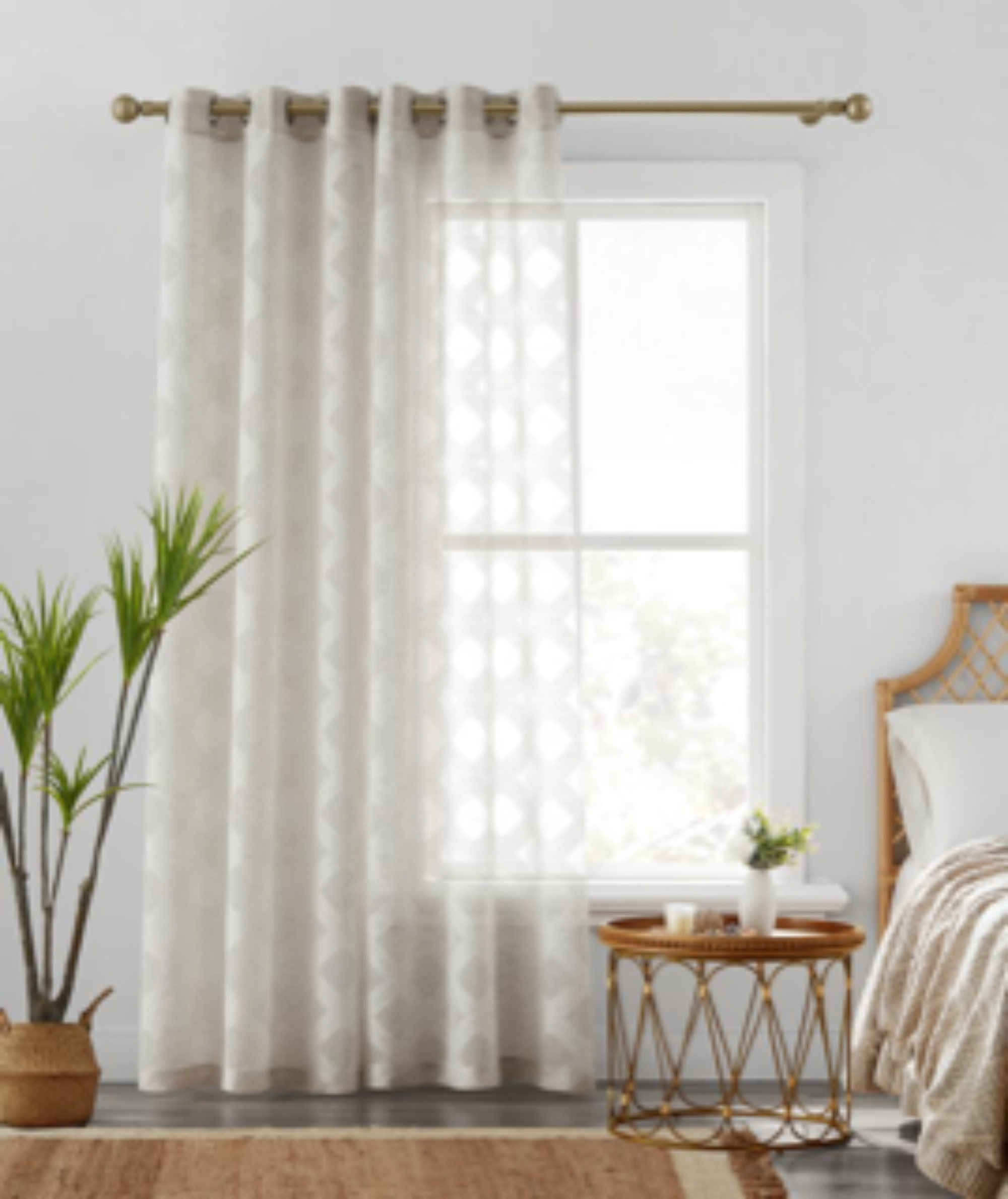 Dainty Home Diamonds Boho Embossed Diamond Design Linen Look Light Filtering Grommet Panel Pair
