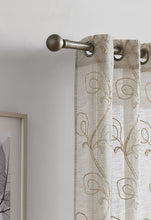 Load image into Gallery viewer, Dainty Home Stella Linen Look Boho Solid Fabric With 3D Floral Chenille Embroidery Light Filtering Grommet Panel Pair