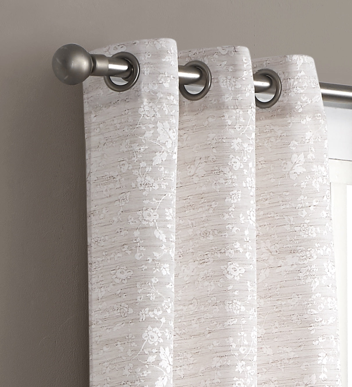 Dainty Home Priscilla Boho 3D Microstripes Textured Floral Embroidery Room Darkening Grommet Panel Pair