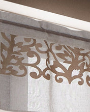 Load image into Gallery viewer, Dainty Home Natalie Boho Linen Look Fabric With 3D Applique Velvet Scroll Designed Kitchen Curtain Set, 1 Valance 52" x 18" and 2 Tiers 26" x 36"