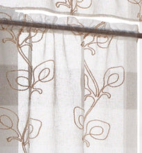 Load image into Gallery viewer, Dainty Home Silvia Boho Linen Look Striped Ombre Fabric With 3D Floral Chenille Embroidery Kitchen Curtain Set, 1 Valance 52 x 18 and 2 Tiers 26 x 36