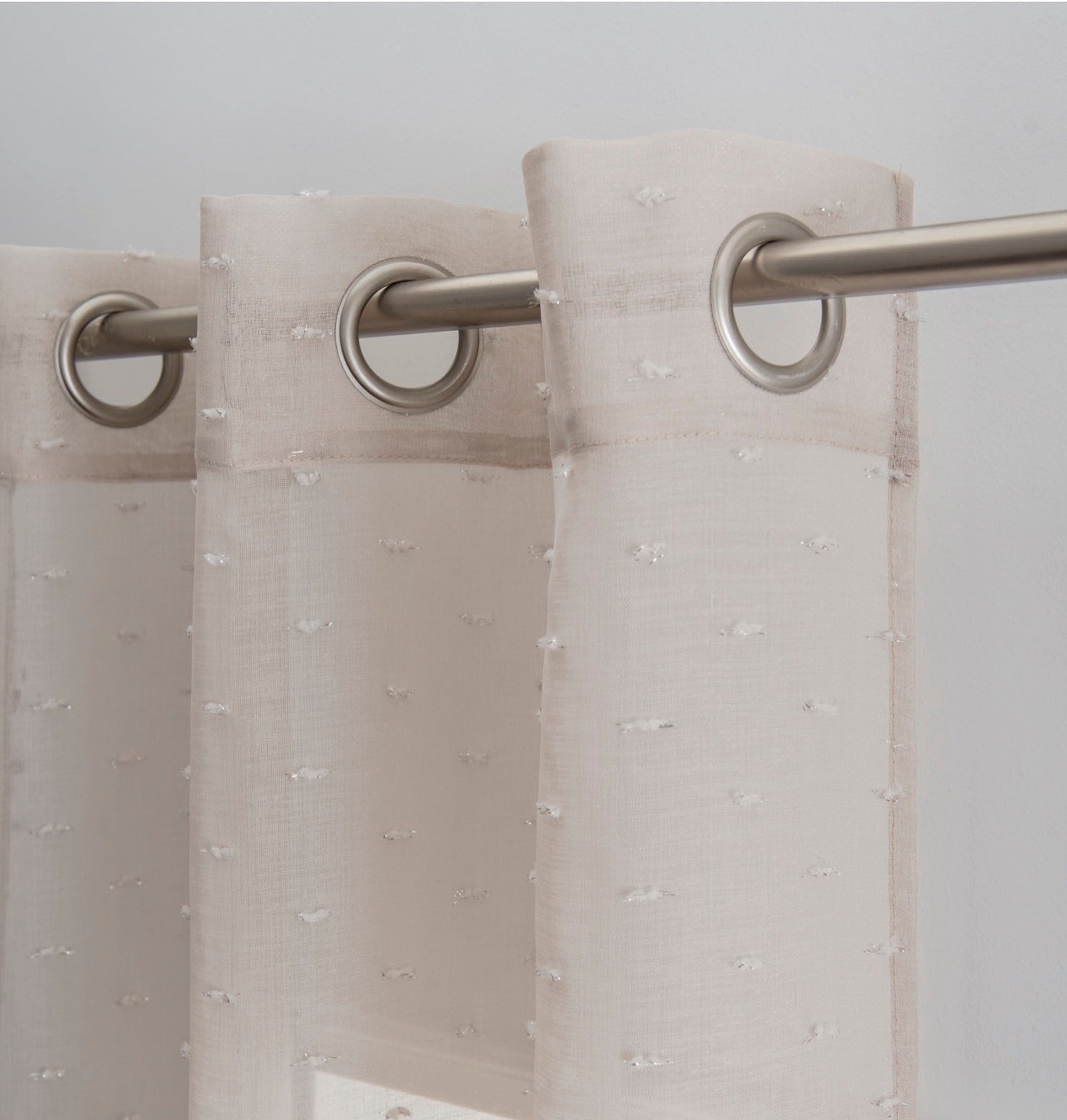 Dainty Home Ribbons Boho Linen Look Fabric With 3D Embellished Lurex Ribbons Light Filtering Grommet Panel Pair