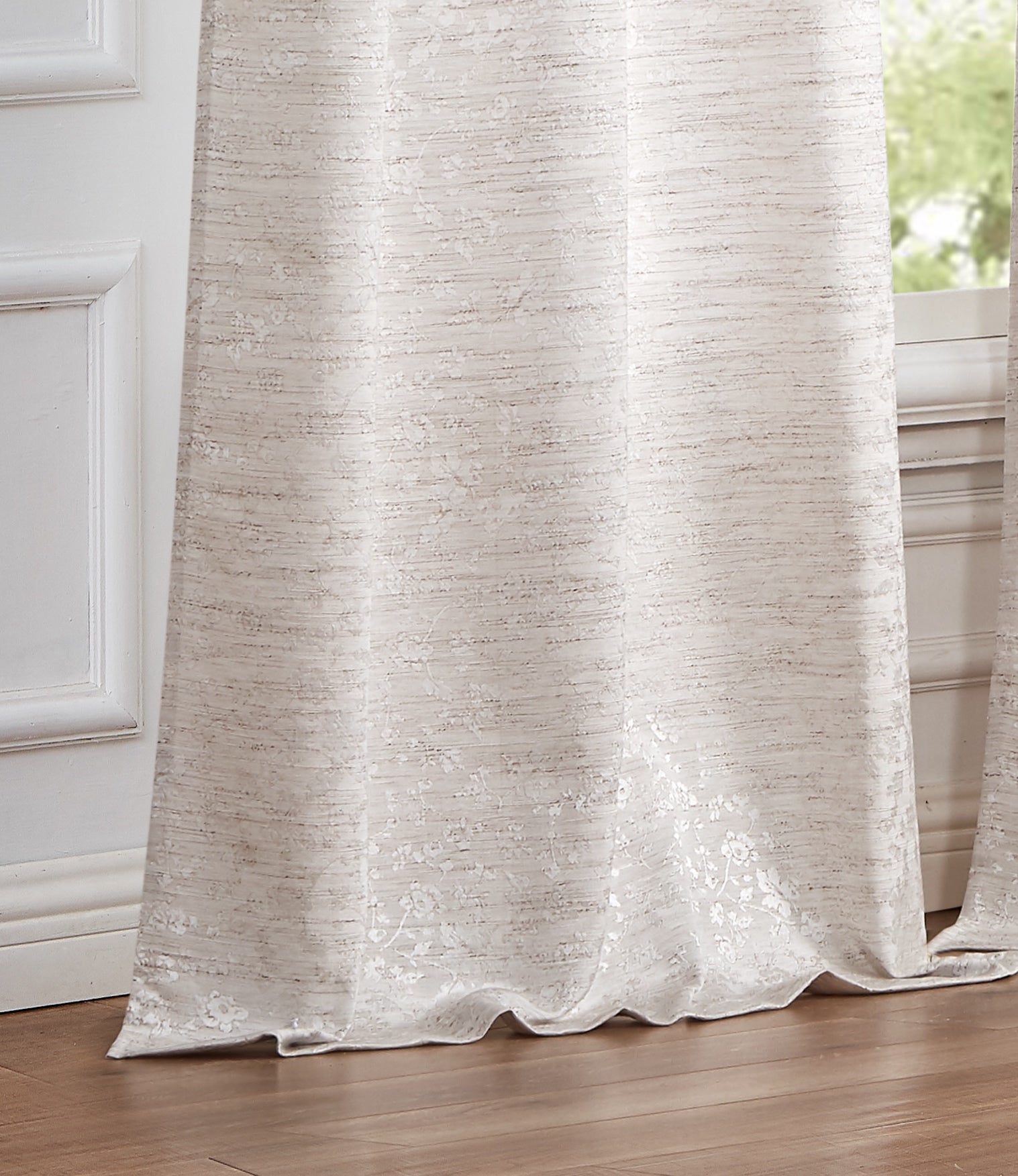 Dainty Home Priscilla Boho 3D Microstripes Textured Floral Embroidery Room Darkening Grommet Panel Pair