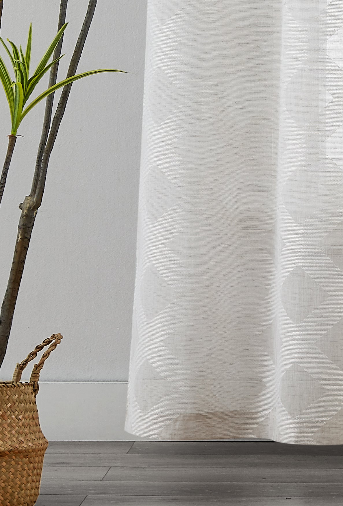 Dainty Home Diamonds Boho Embossed Diamond Design Linen Look Light Filtering Grommet Panel Pair