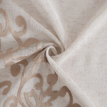 Load image into Gallery viewer, Dainty Home Natalie Boho Linen Look Fabric With 3D Applique Velvet Scroll Designed Kitchen Curtain Set, 1 Valance 52" x 18" and 2 Tiers 26" x 36"