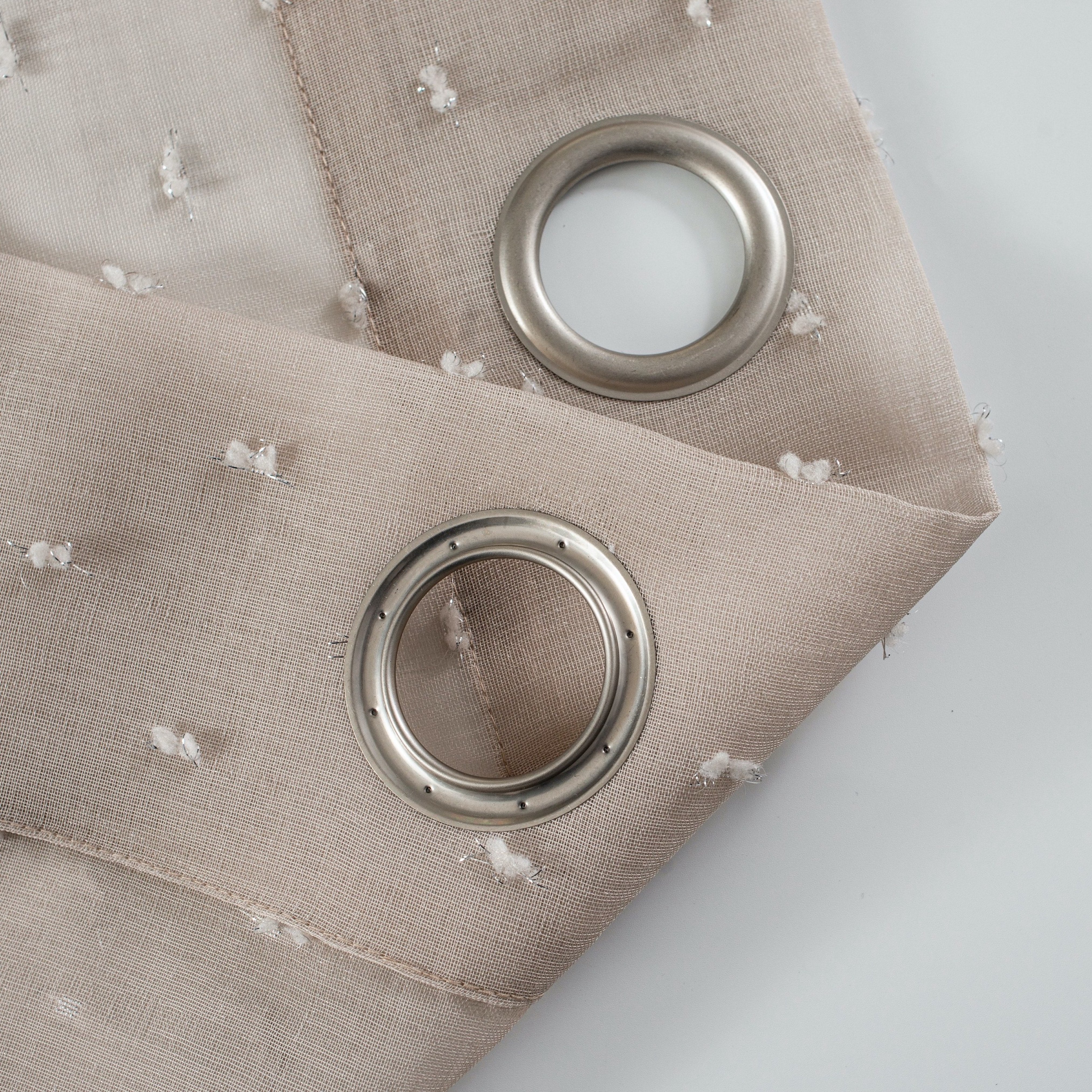 Dainty Home Ribbons Boho Linen Look Fabric With 3D Embellished Lurex Ribbons Light Filtering Grommet Panel Pair