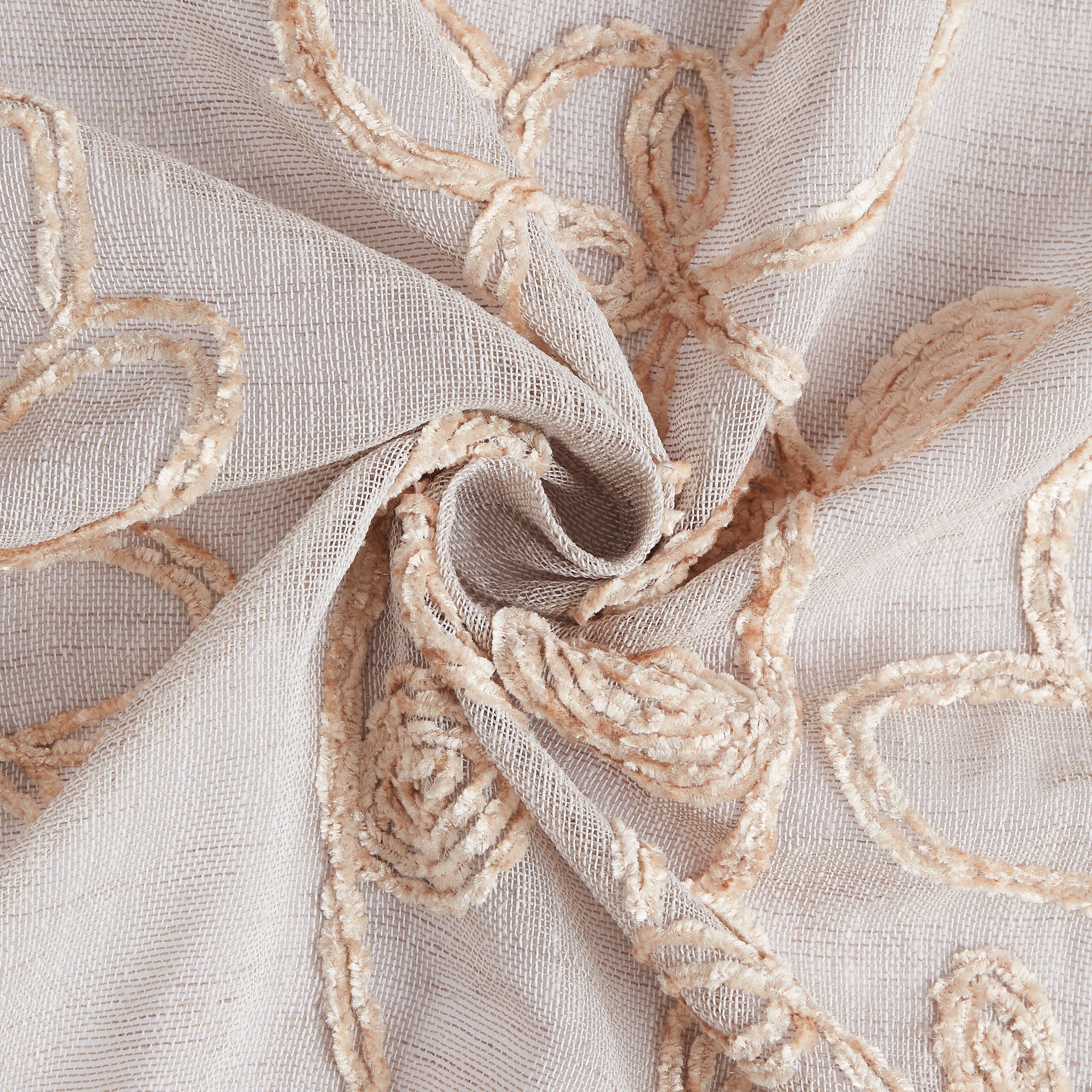 Dainty Home Rita Linen Look Boho Solid Fabric With 3D Floral Chenille Embroidery Light Filtering Grommet Panel Pair