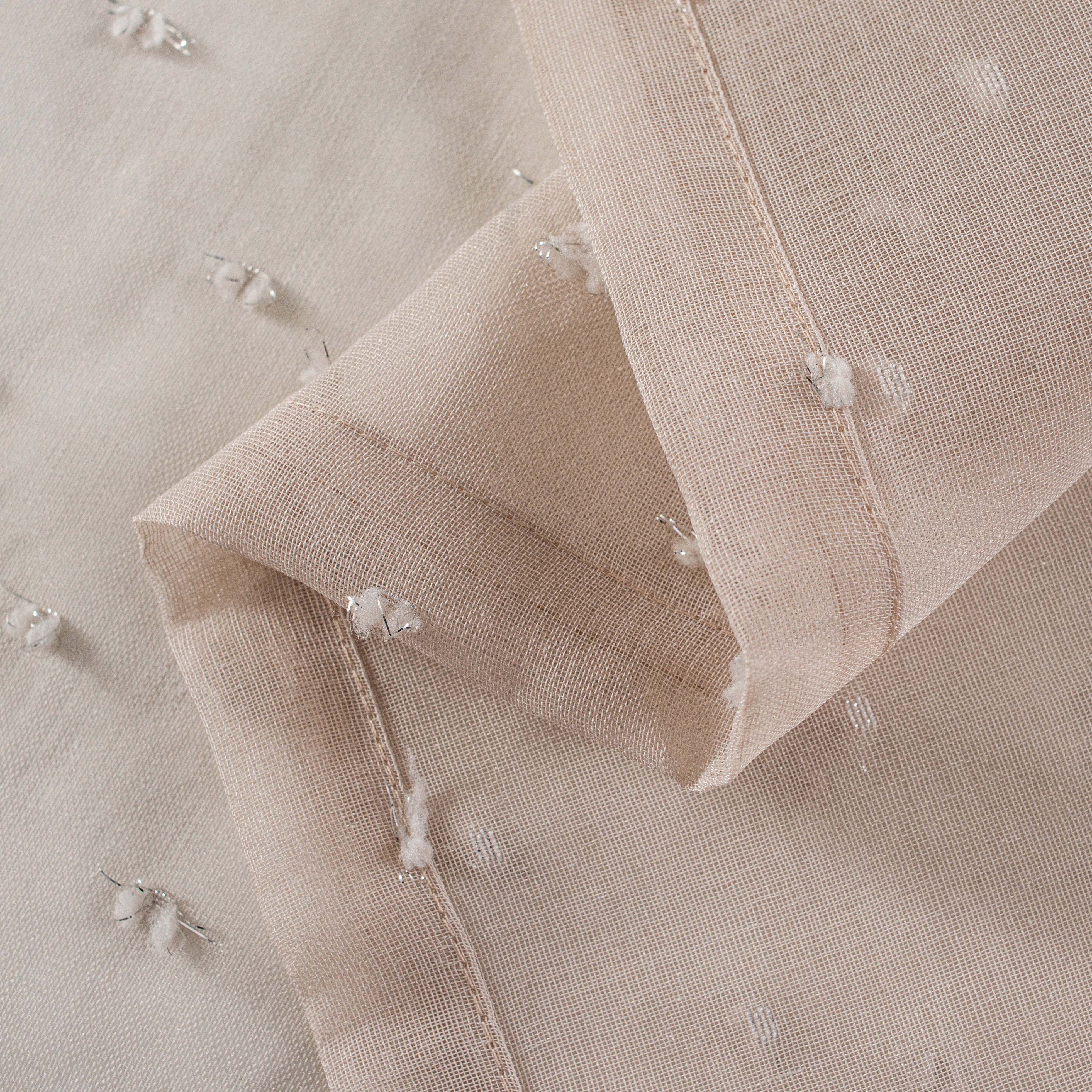 Dainty Home Ribbons Boho Linen Look Fabric With 3D Embellished Lurex Ribbons Light Filtering Grommet Panel Pair