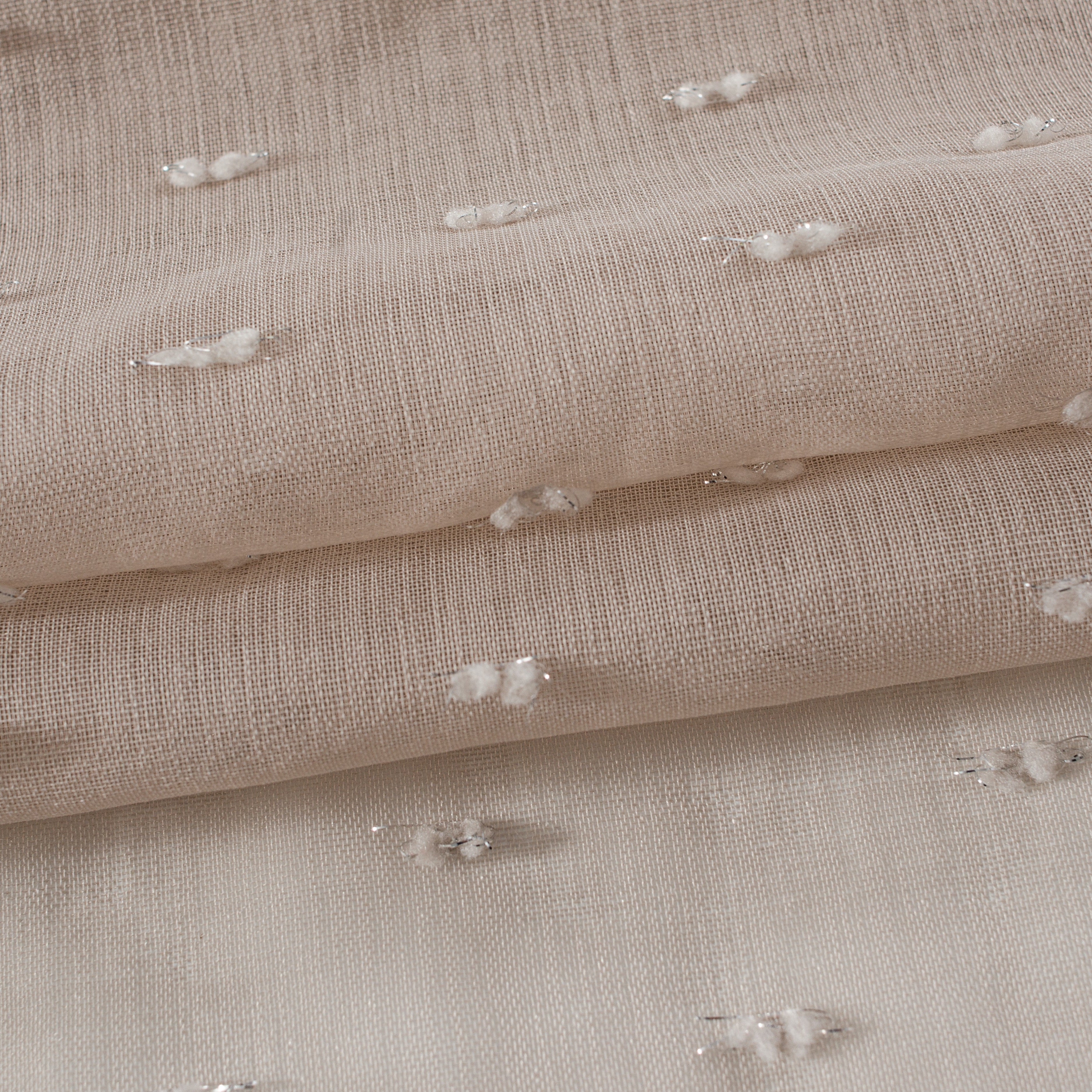 Dainty Home Ribbons Boho Linen Look Fabric With 3D Embellished Lurex Ribbons Light Filtering Grommet Panel Pair