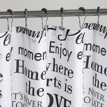 Load image into Gallery viewer, Dainty Home Printed 3D Textured Waffle Weave Textured Love Phrases Designed Fabric Shower Curtain with 12 Roller Ball Hooks Included 70" x 72"