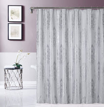 Load image into Gallery viewer, Dainty Home Majestic Satin Embroidered Damask Textured Weaved Cotton Feel Designed Fabric Shower Curtain