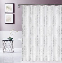 Load image into Gallery viewer, Dainty Home Majestic Satin Embroidered Damask Textured Weaved Cotton Feel Designed Fabric Shower Curtain