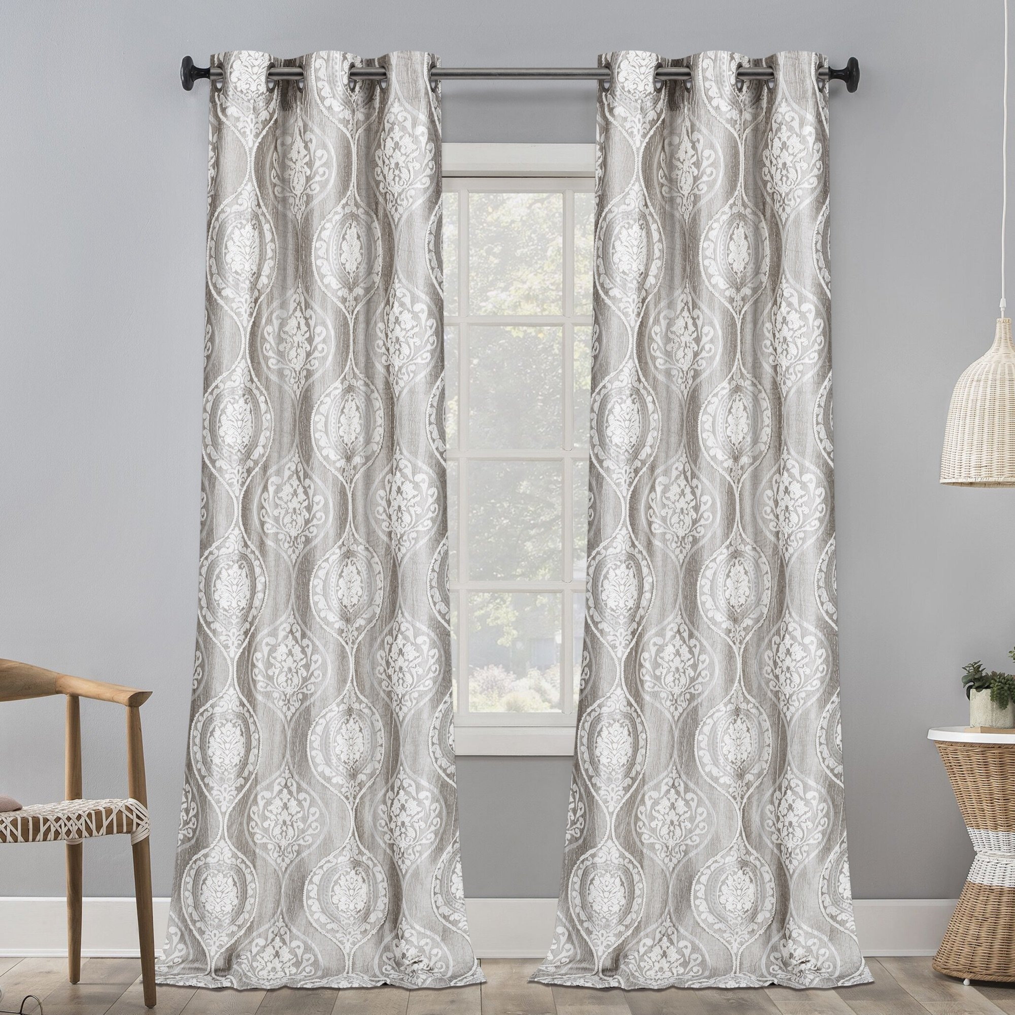 Dainty Home Monaco Luxurious Satin Feel 3D Tufted Medallion Jacquard Designed Room Darkening Grommet Panel Pair