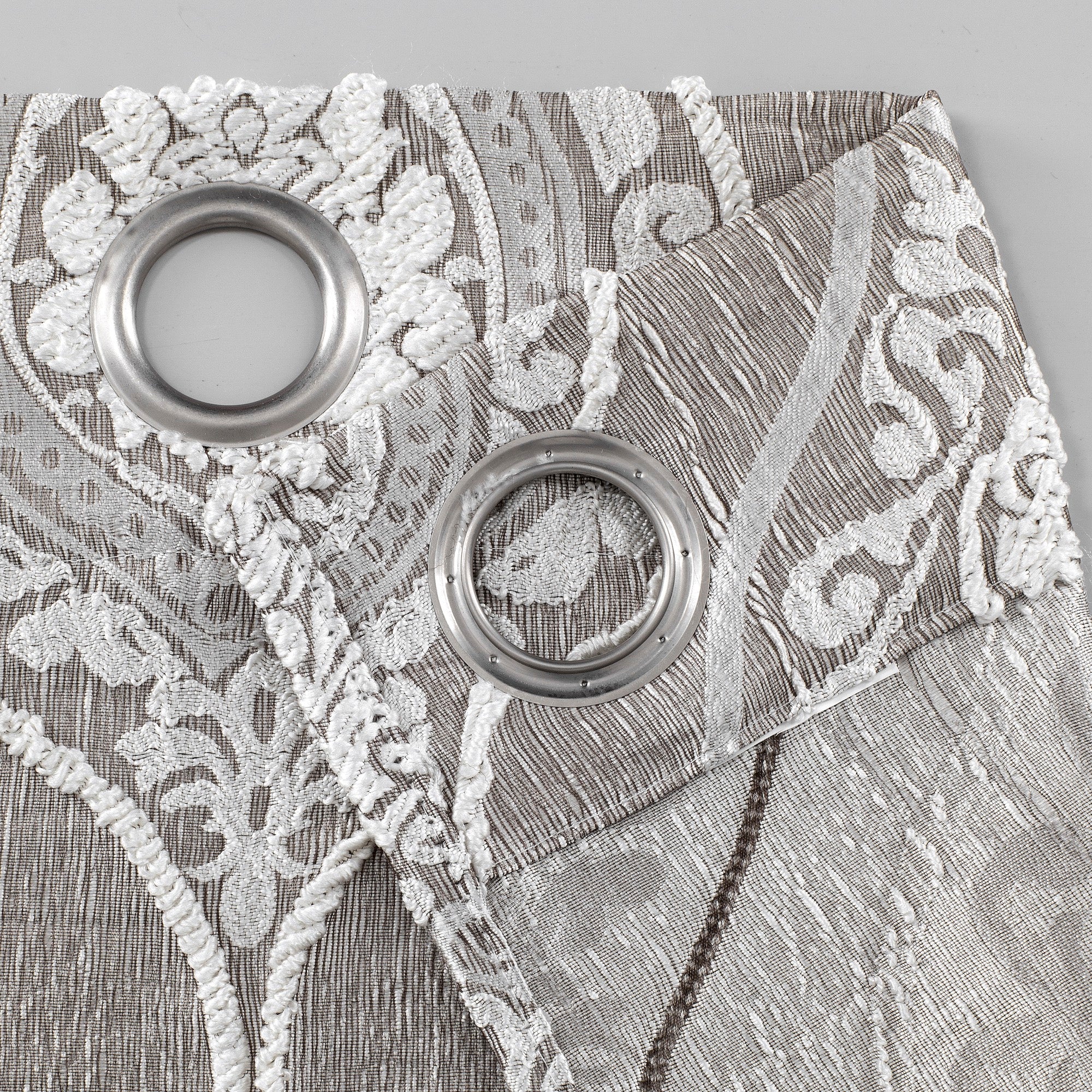 Dainty Home Monaco Luxurious Satin Feel 3D Tufted Medallion Jacquard Designed Room Darkening Grommet Panel Pair
