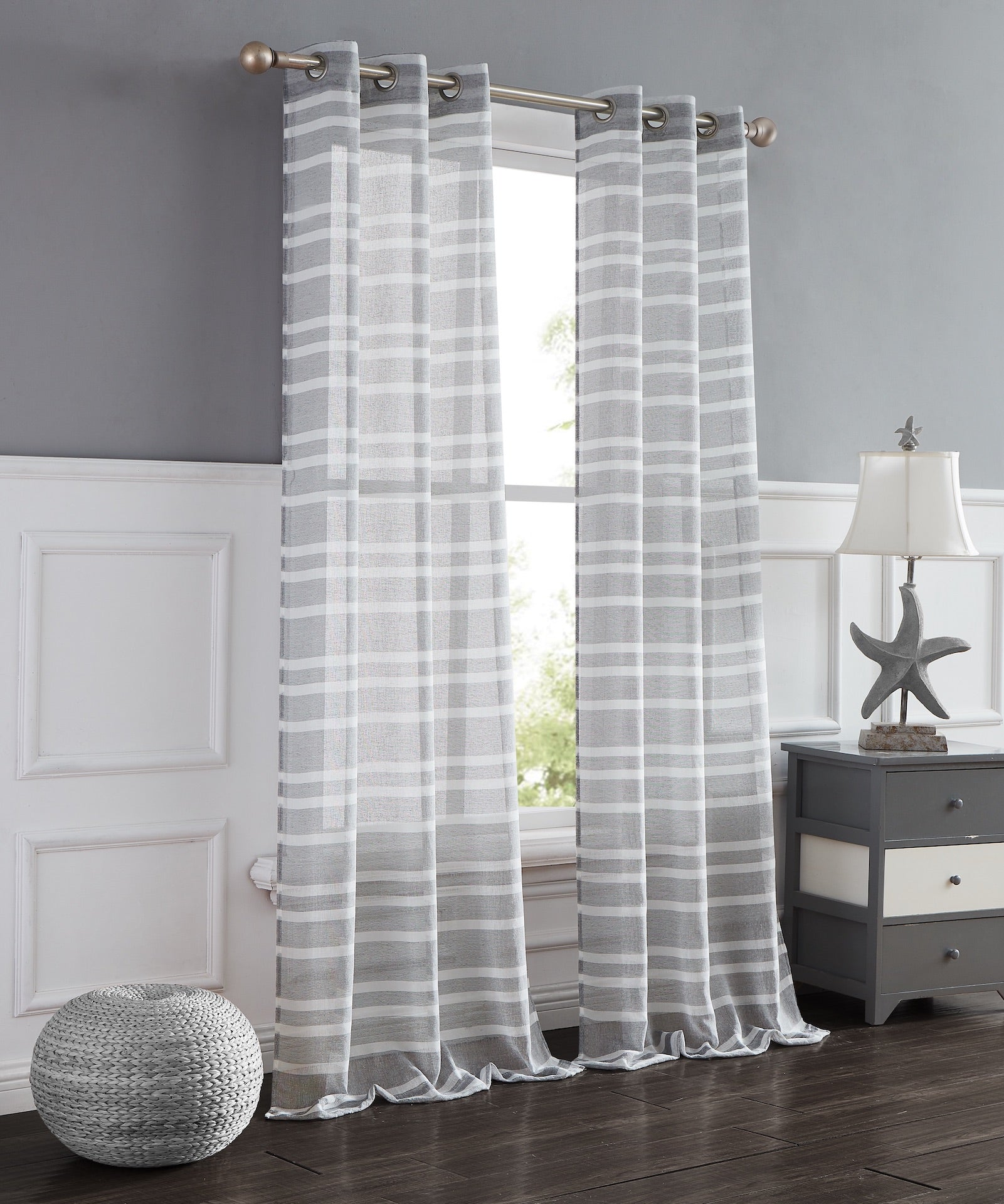 Dainty Home Naples Boho Striped Design Linen Look Light Filtering Grommet Panel Pair