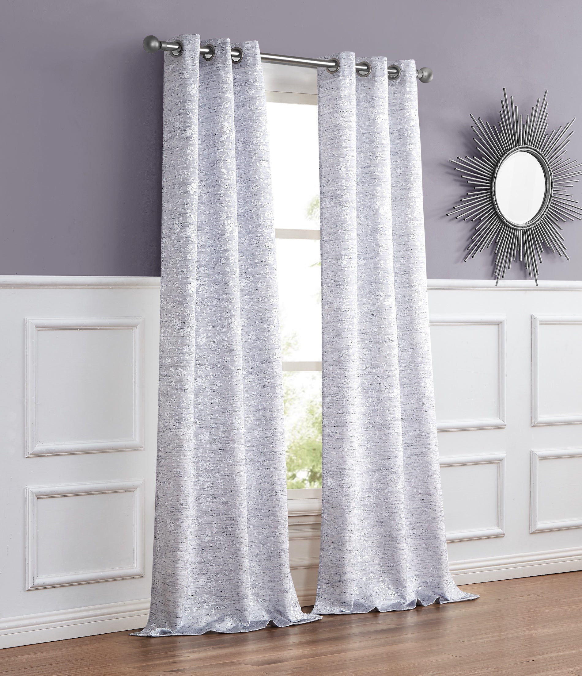 Dainty Home Priscilla Boho 3D Microstripes Textured Floral Embroidery Room Darkening Grommet Panel Pair