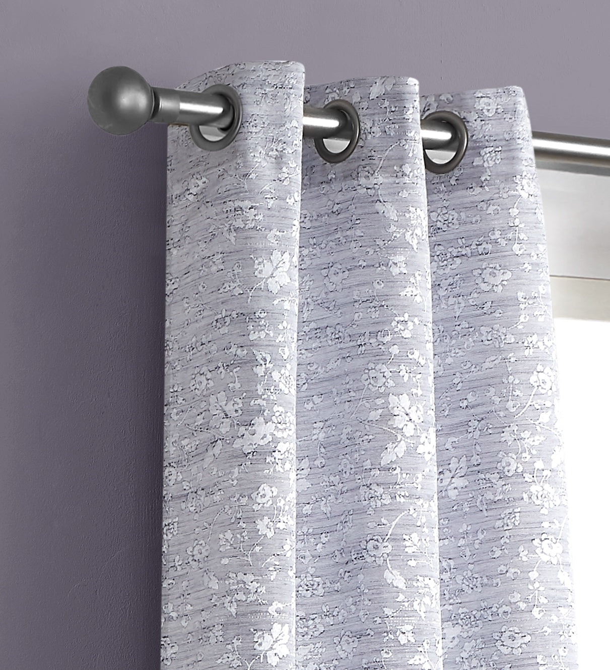 Dainty Home Priscilla Boho 3D Microstripes Textured Floral Embroidery Room Darkening Grommet Panel Pair