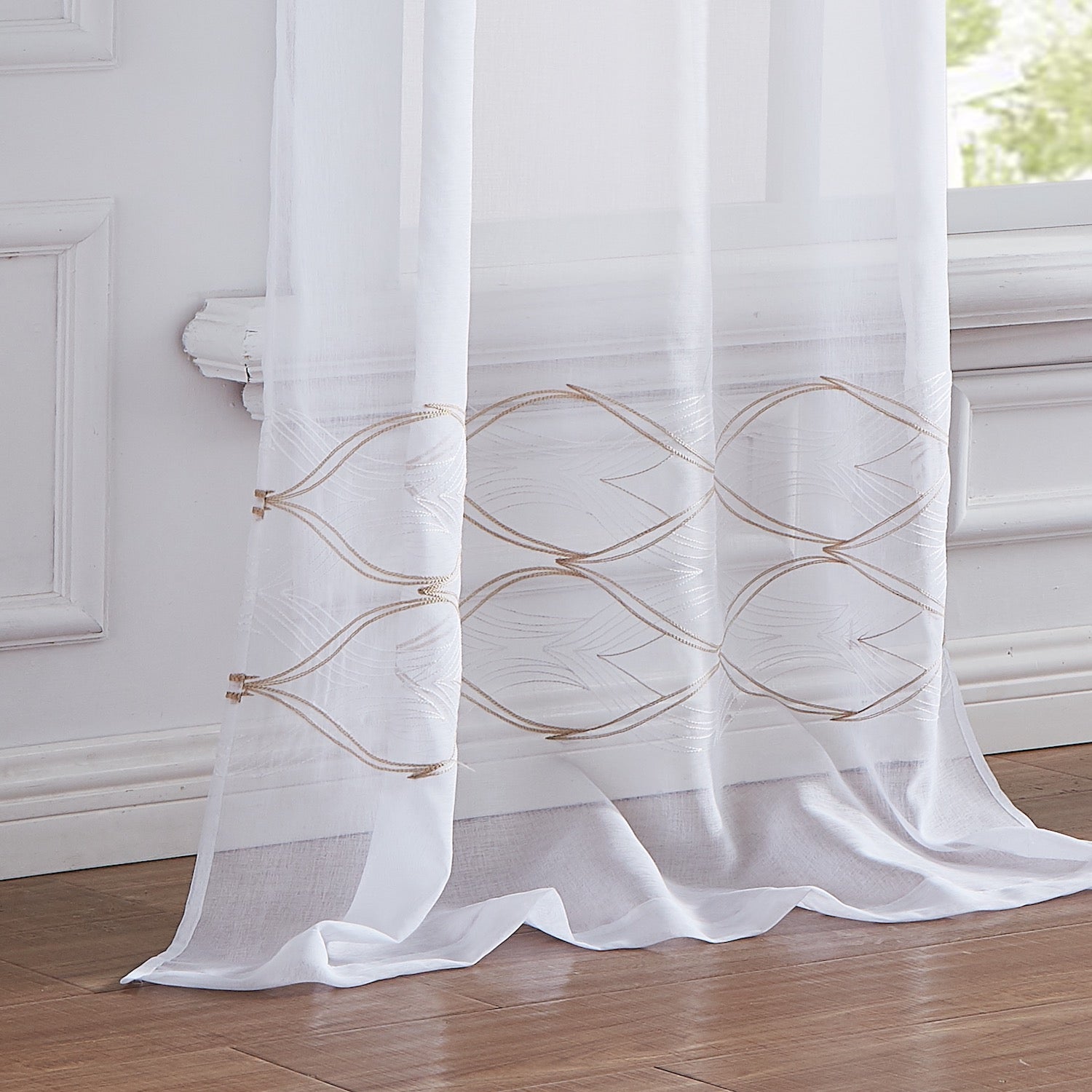Dainty Home New Wave Boho 3D Wave Embroidered Striped Design Linen Look Light Filtering Grommet Panel Pair