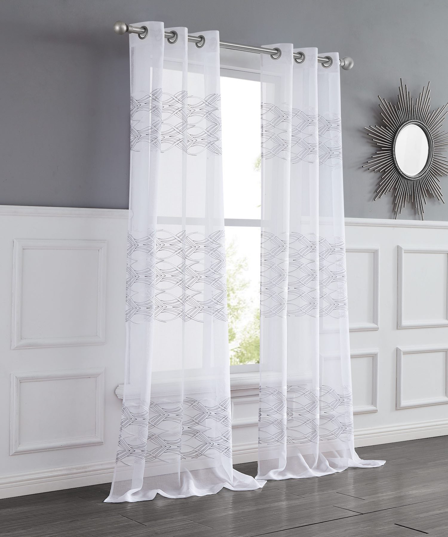 Dainty Home New Wave Boho 3D Wave Embroidered Striped Design Linen Look Light Filtering Grommet Panel Pair