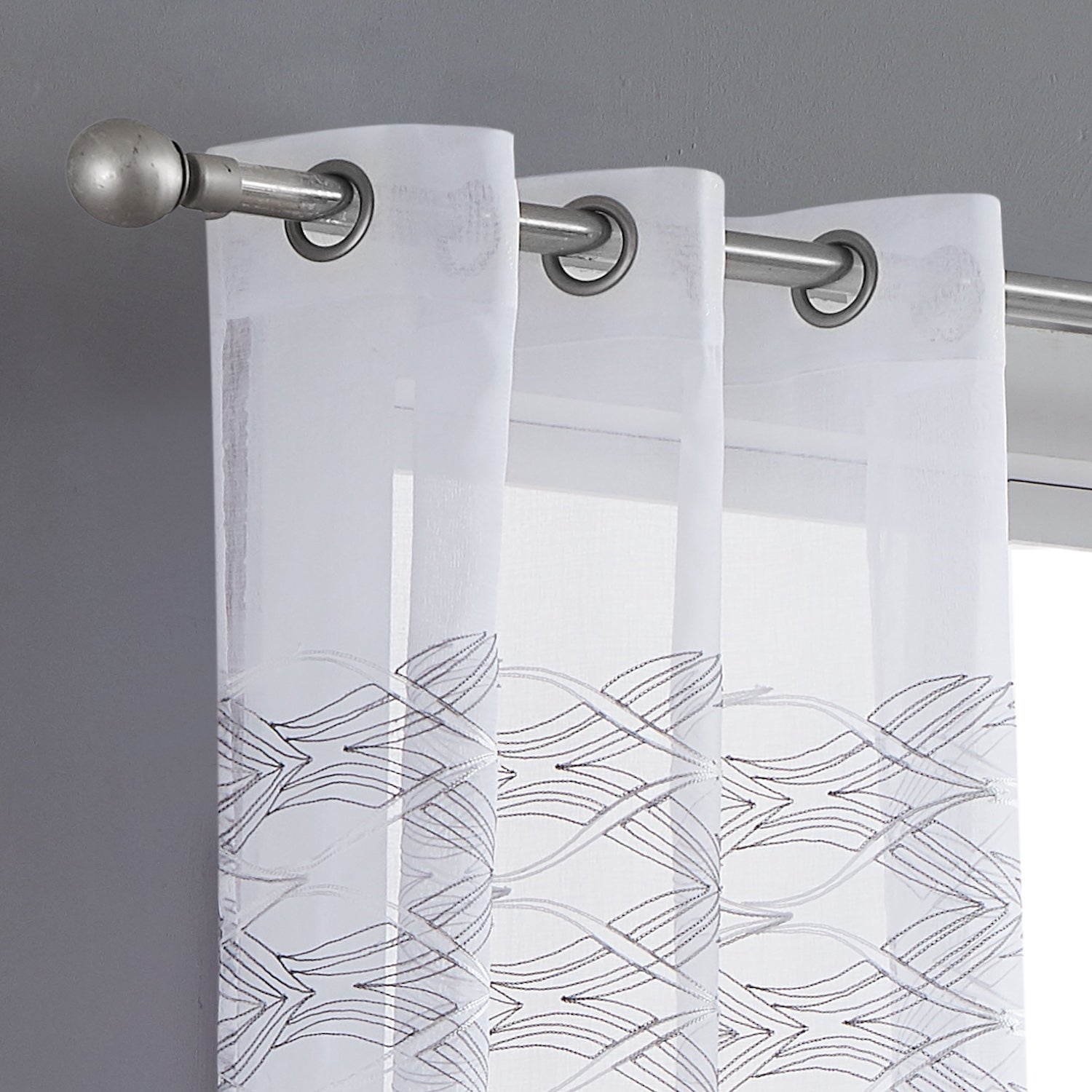 Dainty Home New Wave Boho 3D Wave Embroidered Striped Design Linen Look Light Filtering Grommet Panel Pair