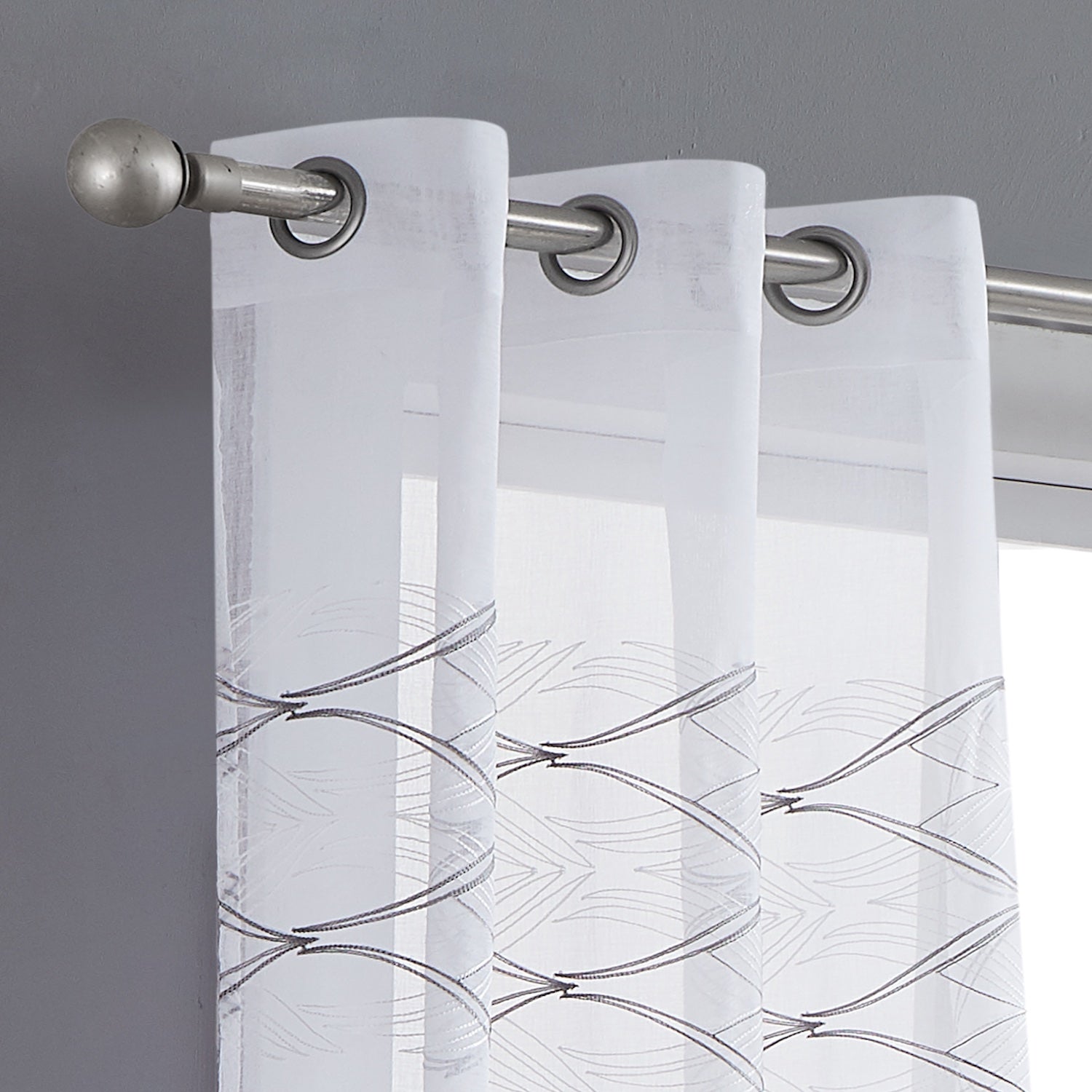 Dainty Home New Wave Boho 3D Wave Embroidered Striped Design Linen Look Light Filtering Grommet Panel Pair