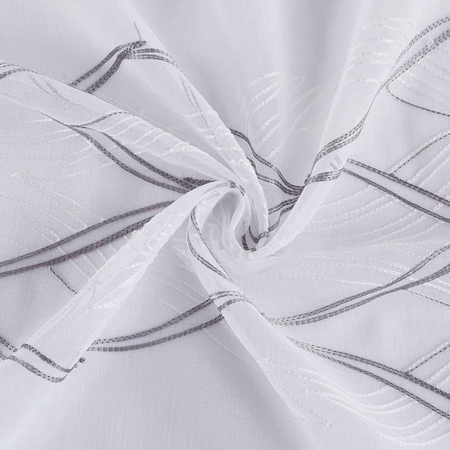 Dainty Home New Wave Boho 3D Wave Embroidered Striped Design Linen Look Light Filtering Grommet Panel Pair