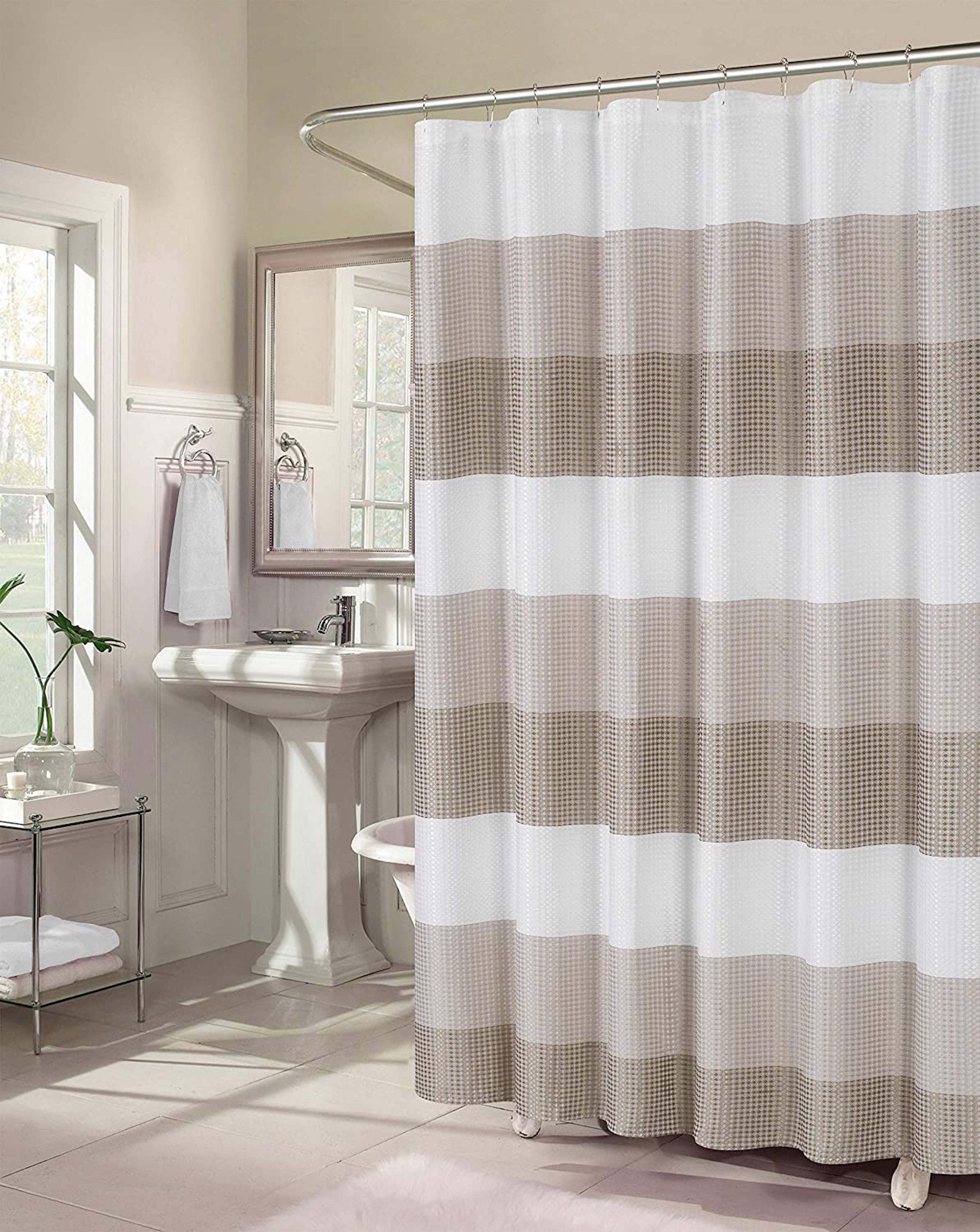 Dainty Home Ombre Waffle 3D Striped Waffle Weave Textured Ombre Stripe Designed Fabric Shower Curtain