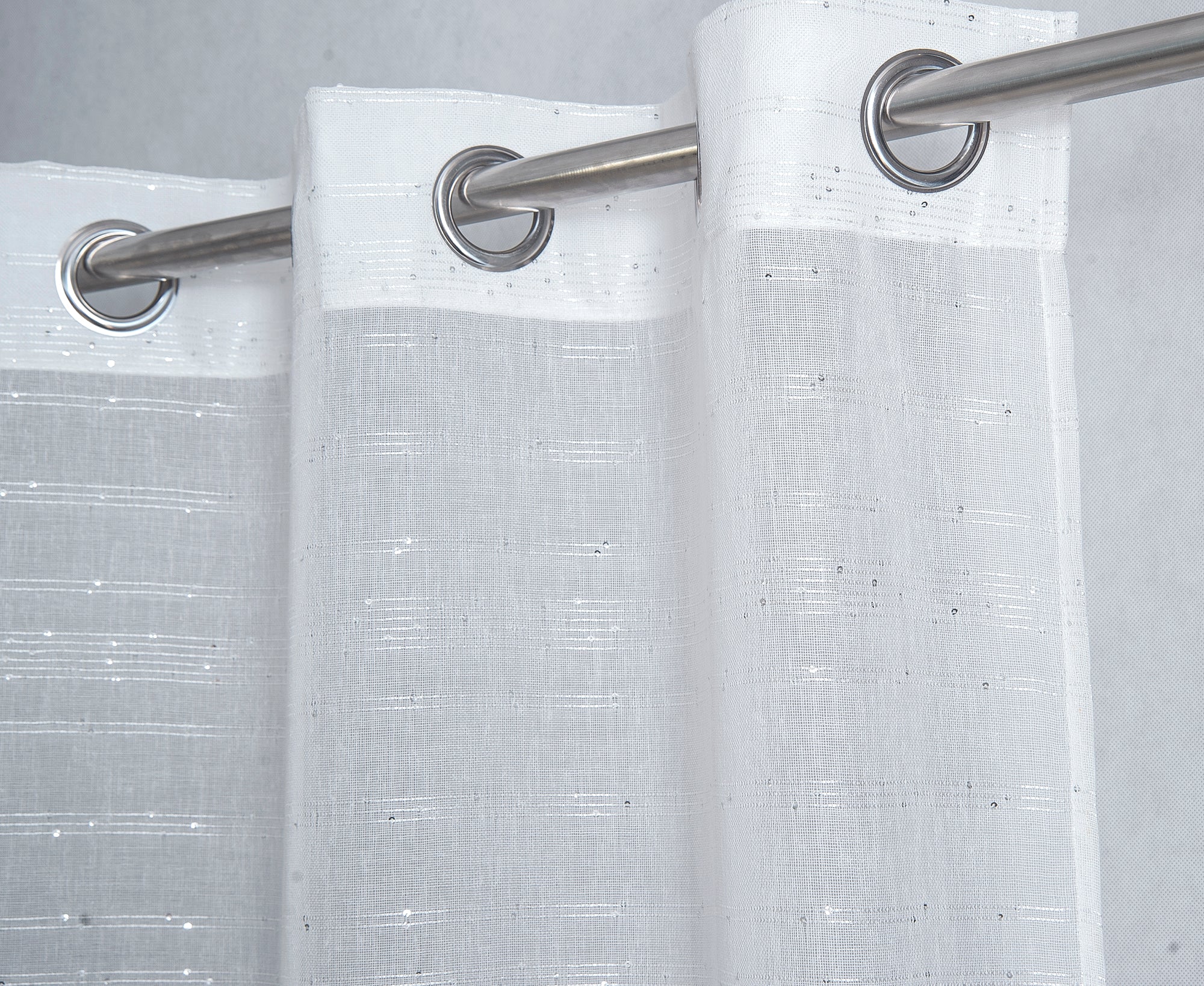 Dainty Home Shimmer Lurex Boho Embroidered Lurex Stripes With 3D Lurex Sequins Linen Look Light Filtering Grommet Panel Pair