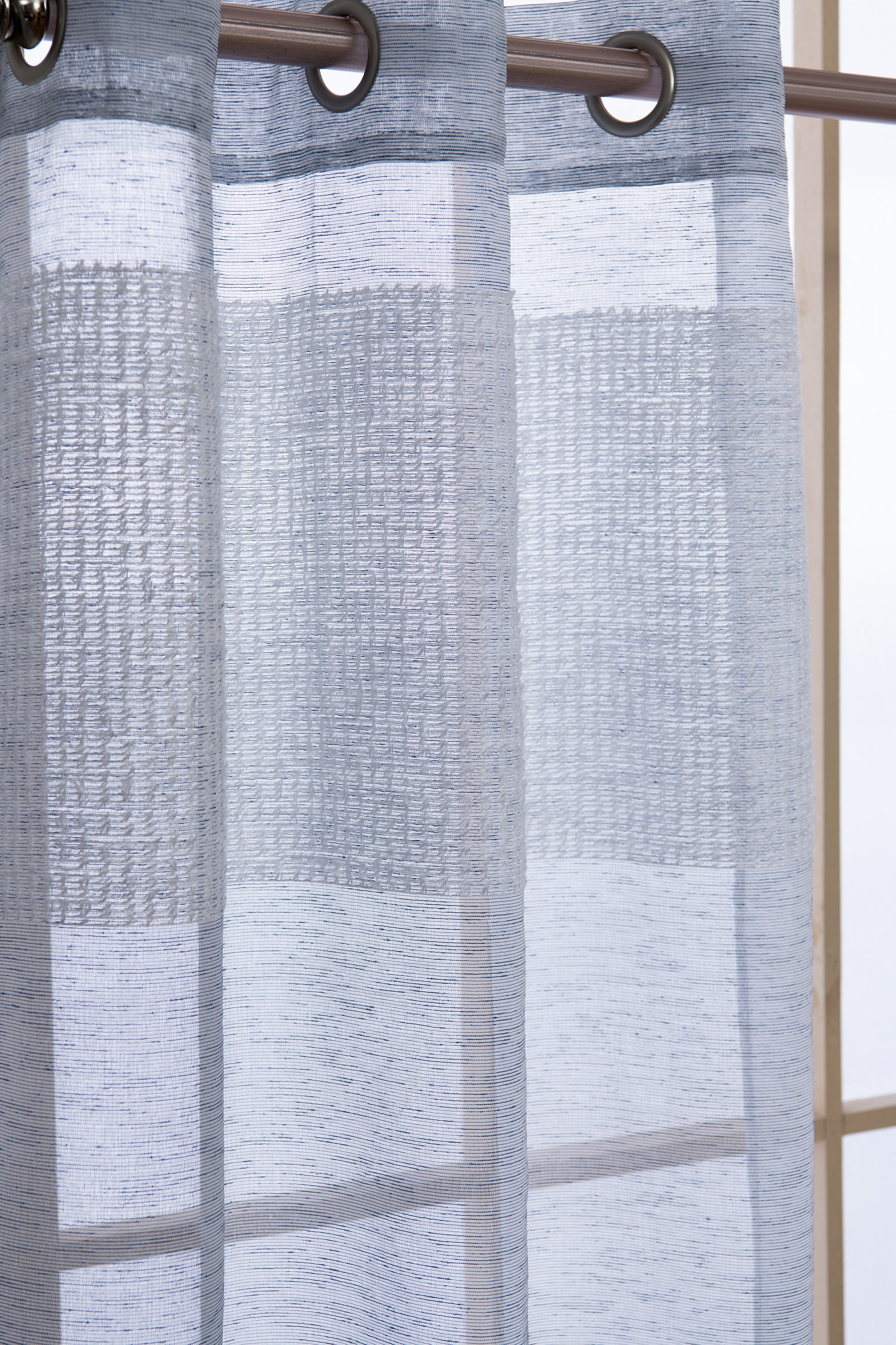 Dainty Home Sarah  Boho 3D Chenille Embroidered Microstripes Design Linen Look Light Filtering Grommet Panel Pair