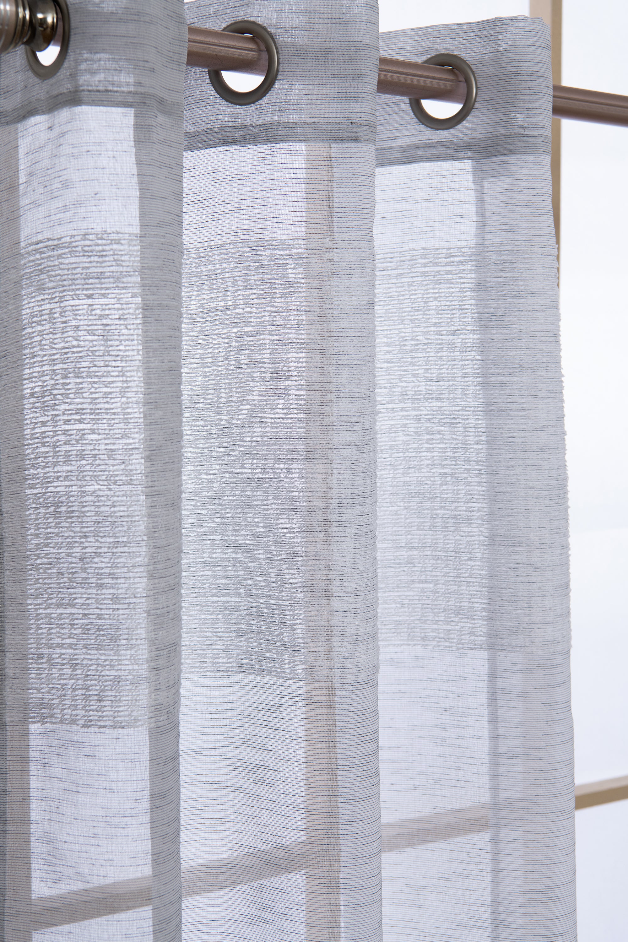 Dainty Home Sarah  Boho 3D Chenille Embroidered Microstripes Design Linen Look Light Filtering Grommet Panel Pair