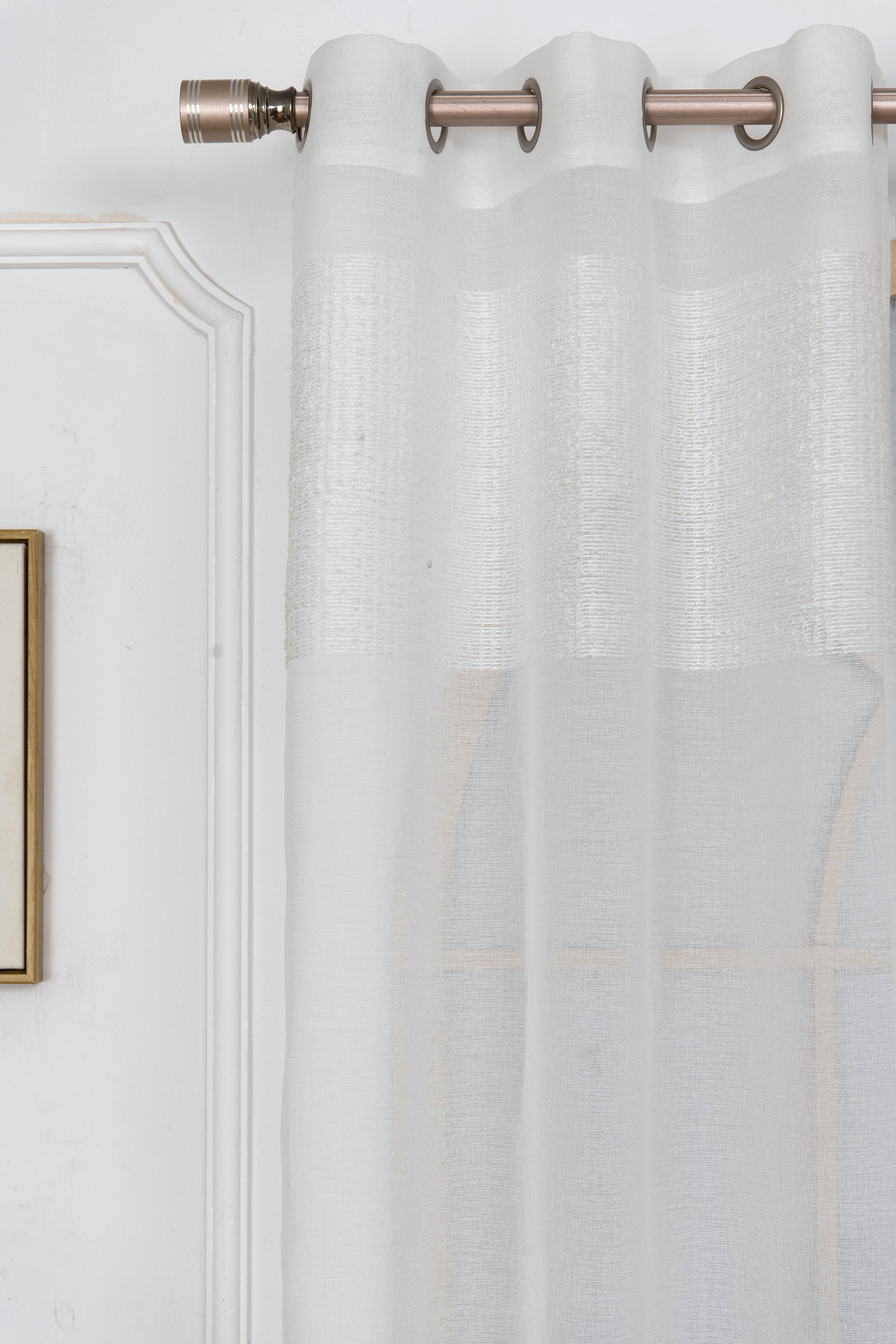 Dainty Home Sarah  Boho 3D Chenille Embroidered Microstripes Design Linen Look Light Filtering Grommet Panel Pair