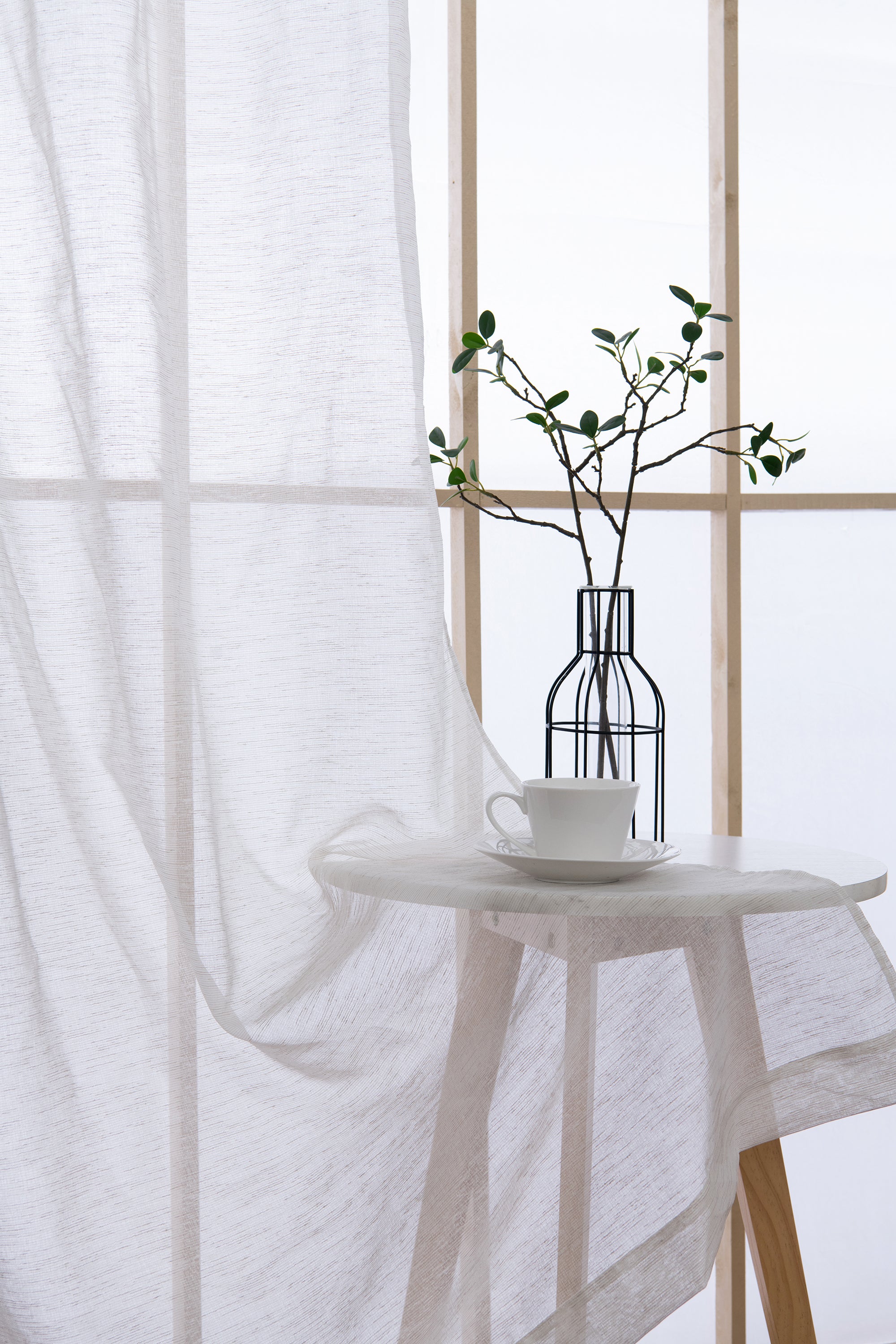 Dainty Home Sarah  Boho 3D Chenille Embroidered Microstripes Design Linen Look Light Filtering Grommet Panel Pair