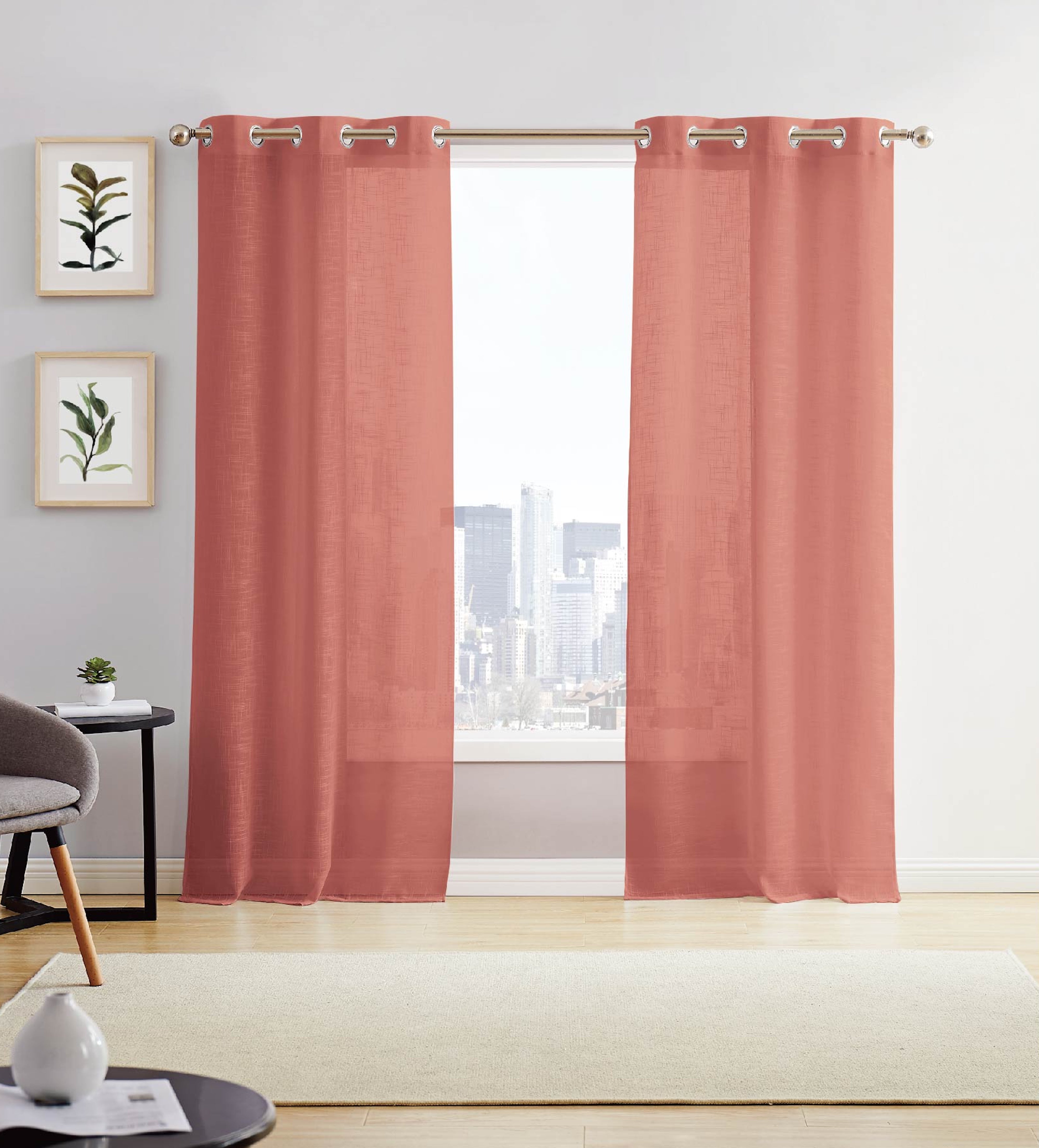 Dainty Home Hannah Solid Criss-Cross Weave Fabric Semi-Sheer Airy & Breathable Light Filtering Grommet Panel Pair