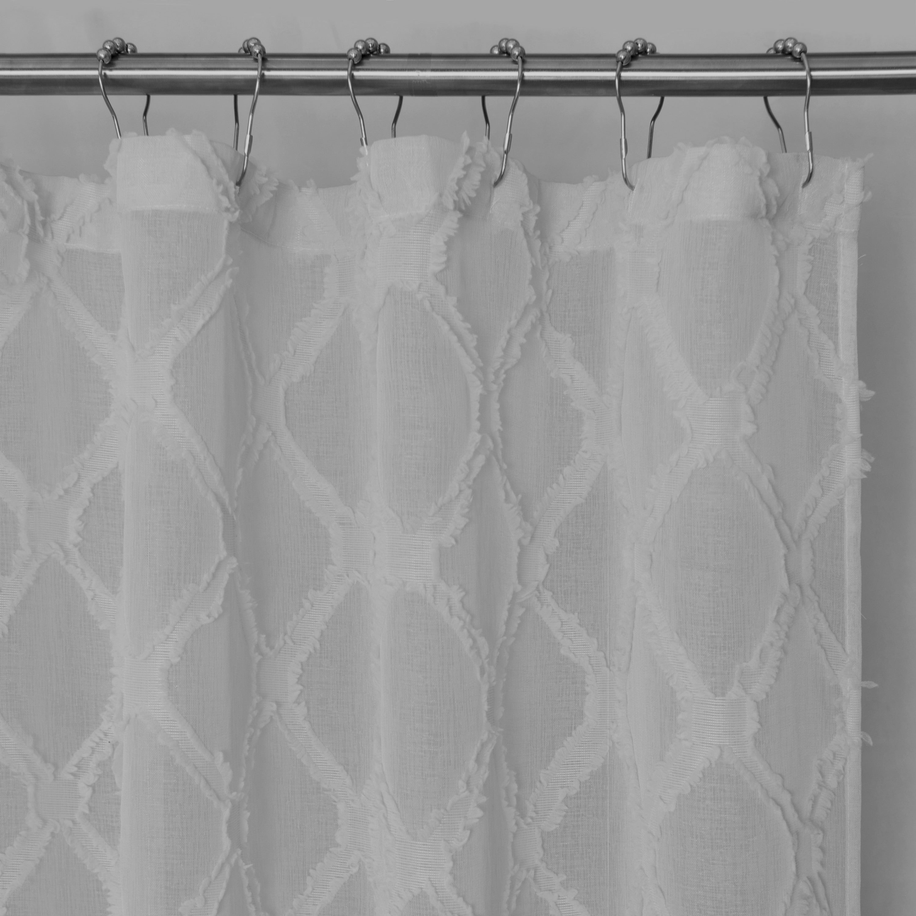 Dainty Home Aurora Modern 3D Chenille Embroidered Diamonds Linen-Look Shower Curtain