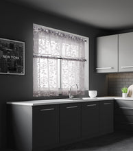 Load image into Gallery viewer, Dainty Home Rita Boho Linen Look Fabric With 3D Floral Chenille Embroidery Kitchen Curtain Set, 1 Valance 52" x 18" and 2 Tiers 26" x 36" Each