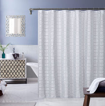 Load image into Gallery viewer, Dainty Home Cassandra Modern 3D Linen-Look Striped Fabric Shower Curtain With a 3D Cotton Like Puffs Striped Design