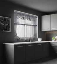 Load image into Gallery viewer, Dainty Home Natalie Boho Linen Look Fabric With 3D Applique Velvet Scroll Designed Kitchen Curtain Set, 1 Valance 52" x 18" and 2 Tiers 26" x 36"