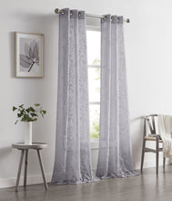 Load image into Gallery viewer, Dainty Home Rita Linen Look Boho Solid Fabric With 3D Floral Chenille Embroidery Light Filtering Grommet Panel Pair