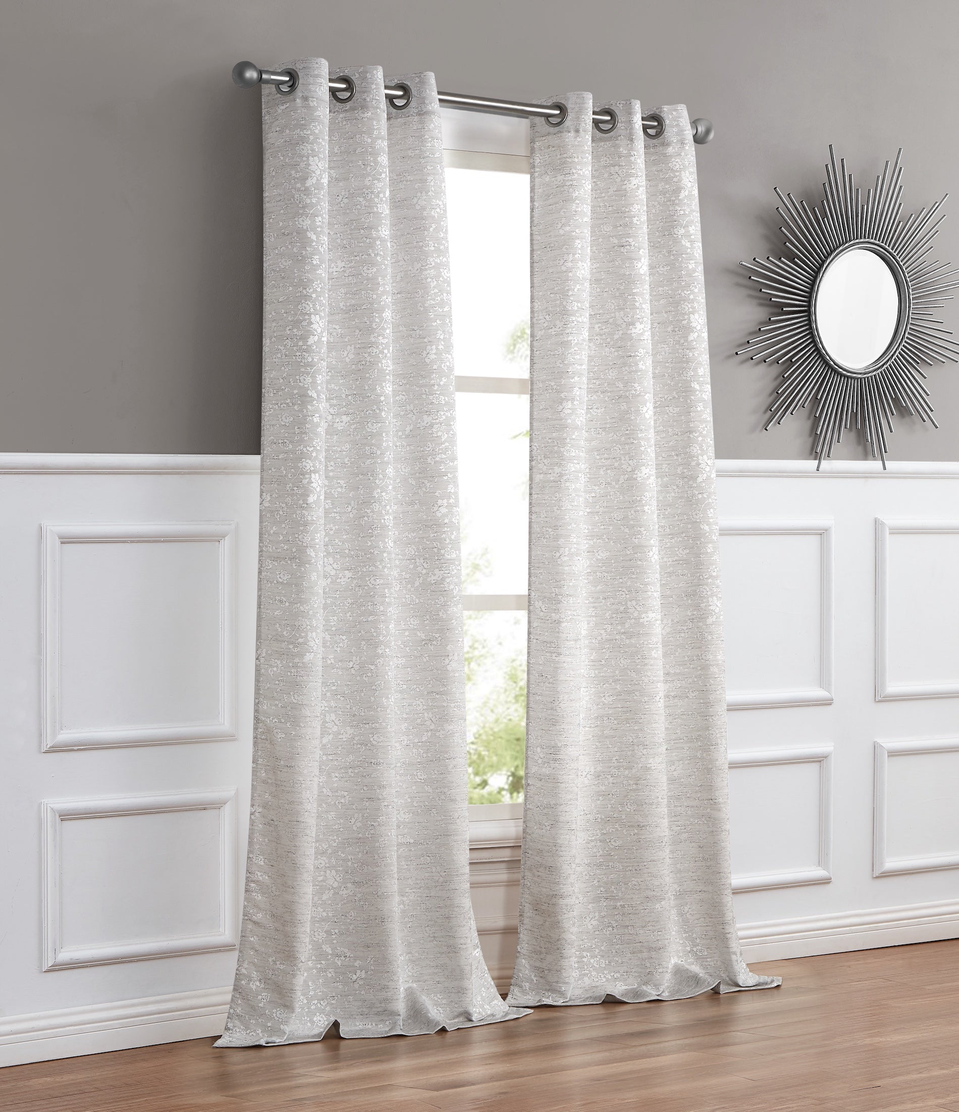 Dainty Home Priscilla Boho 3D Microstripes Textured Floral Embroidery Room Darkening Grommet Panel Pair