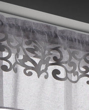 Load image into Gallery viewer, Dainty Home Natalie Boho Linen Look Fabric With 3D Applique Velvet Scroll Designed Kitchen Curtain Set, 1 Valance 52" x 18" and 2 Tiers 26" x 36"