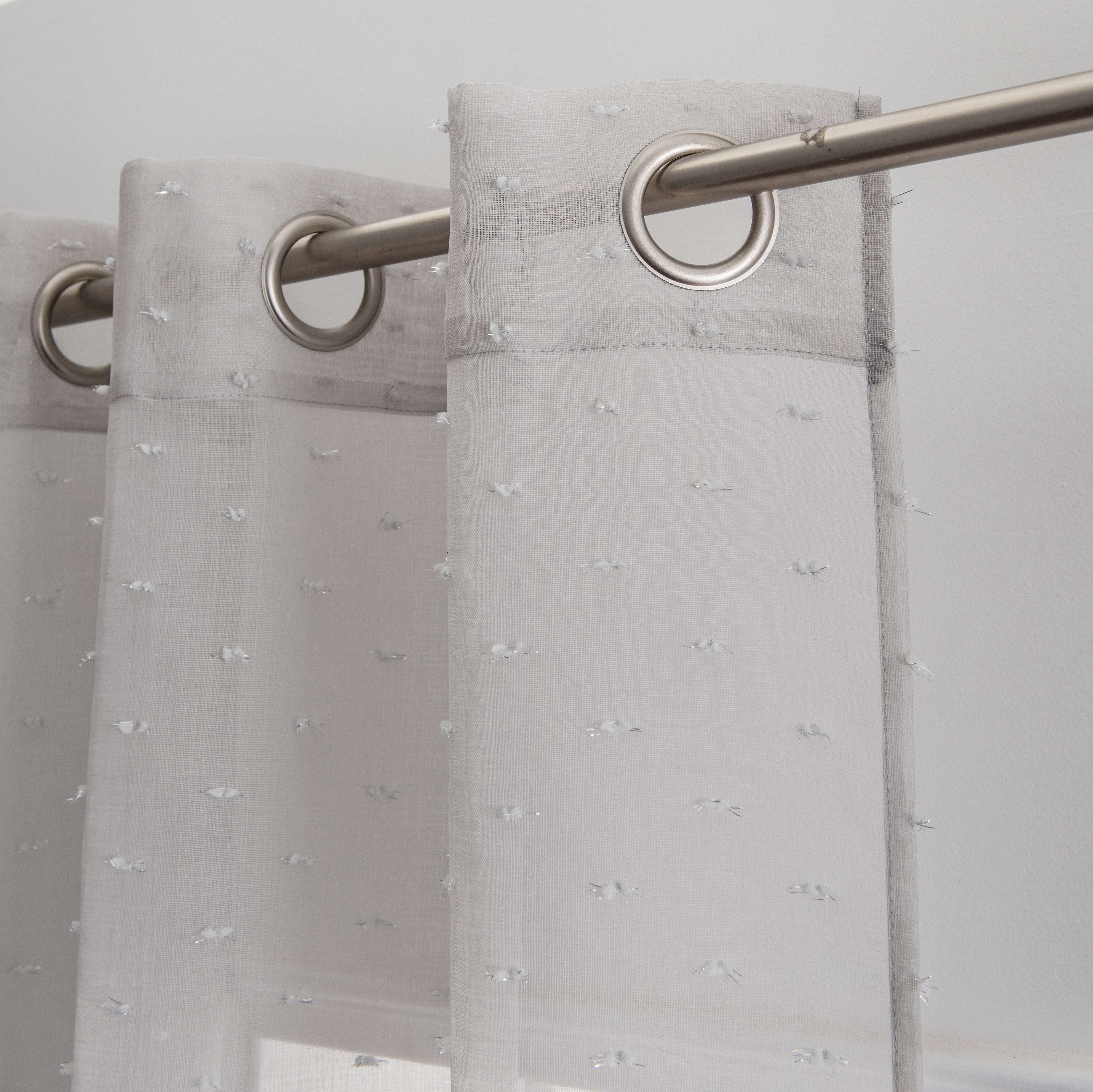 Dainty Home Ribbons Boho Linen Look Fabric With 3D Embellished Lurex Ribbons Light Filtering Grommet Panel Pair