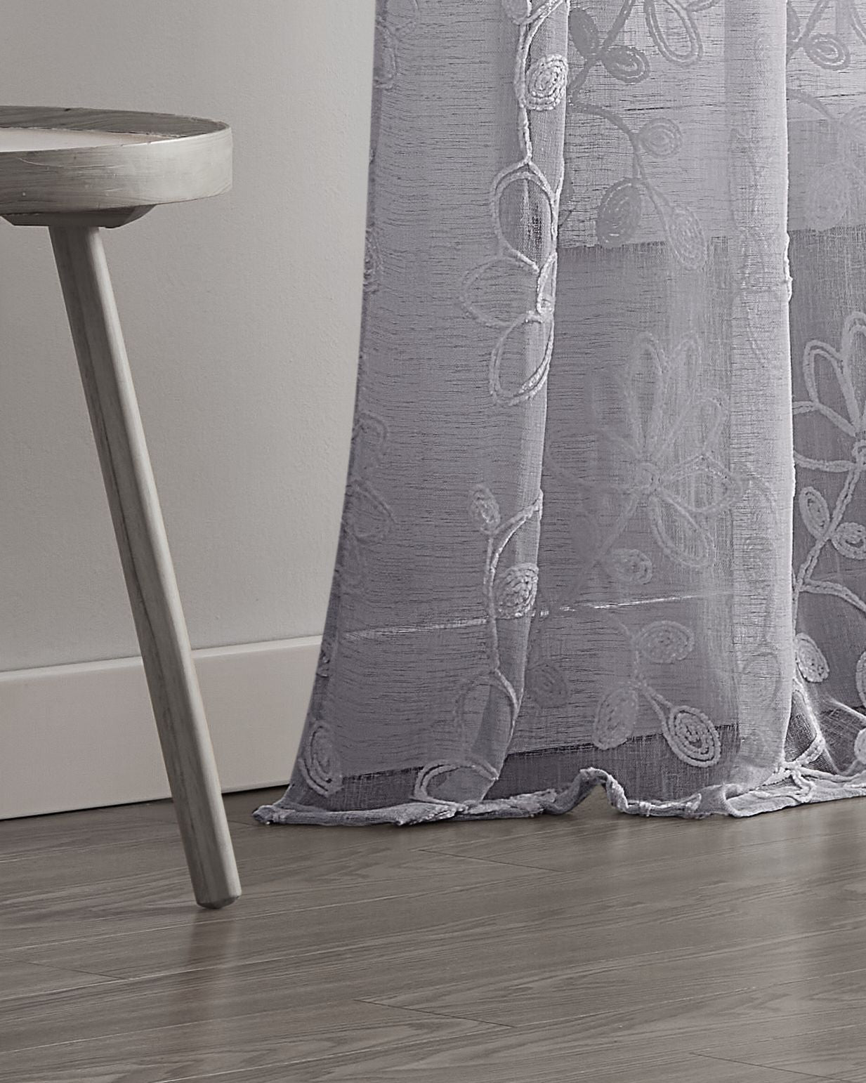 Dainty Home Rita Linen Look Boho Solid Fabric With 3D Floral Chenille Embroidery Light Filtering Grommet Panel Pair