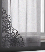 Load image into Gallery viewer, Dainty Home Natalie Boho Linen Look Fabric With 3D Applique Velvet Scroll Designed Kitchen Curtain Set, 1 Valance 52" x 18" and 2 Tiers 26" x 36"